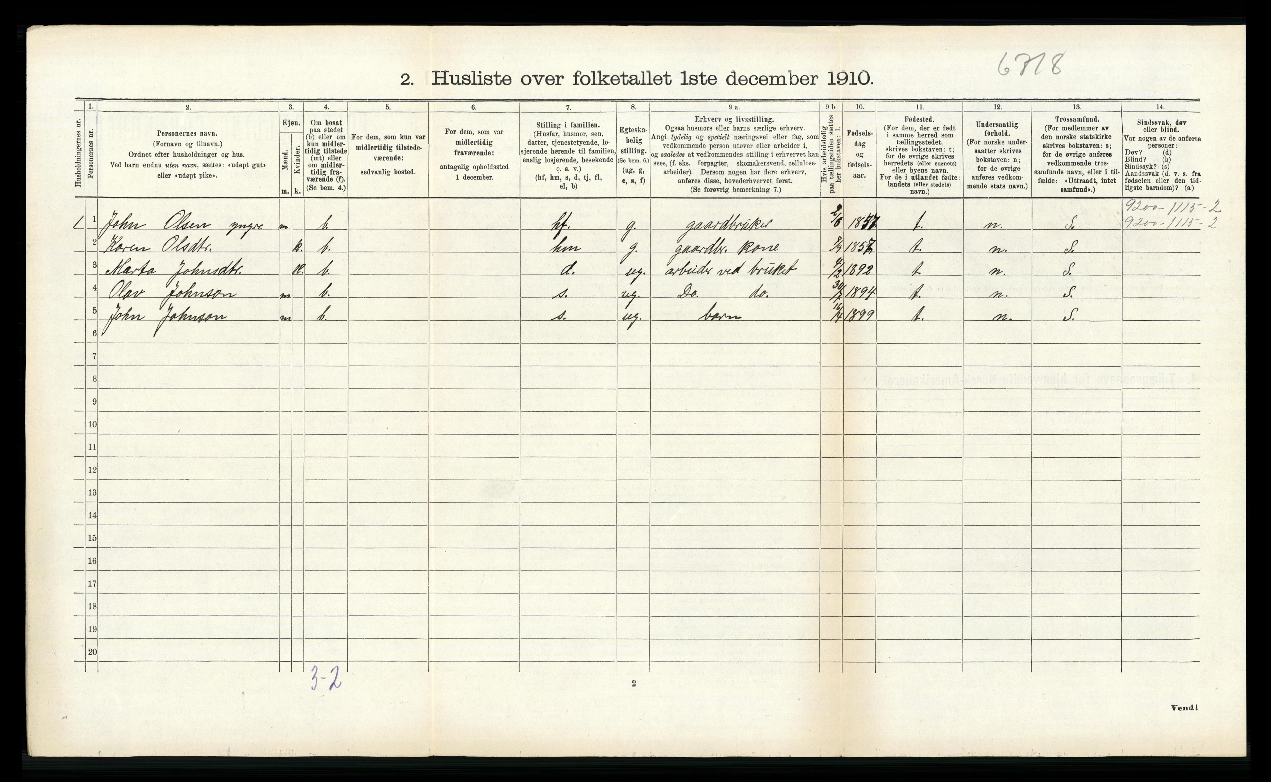 RA, 1910 census for Vik, 1910, p. 248