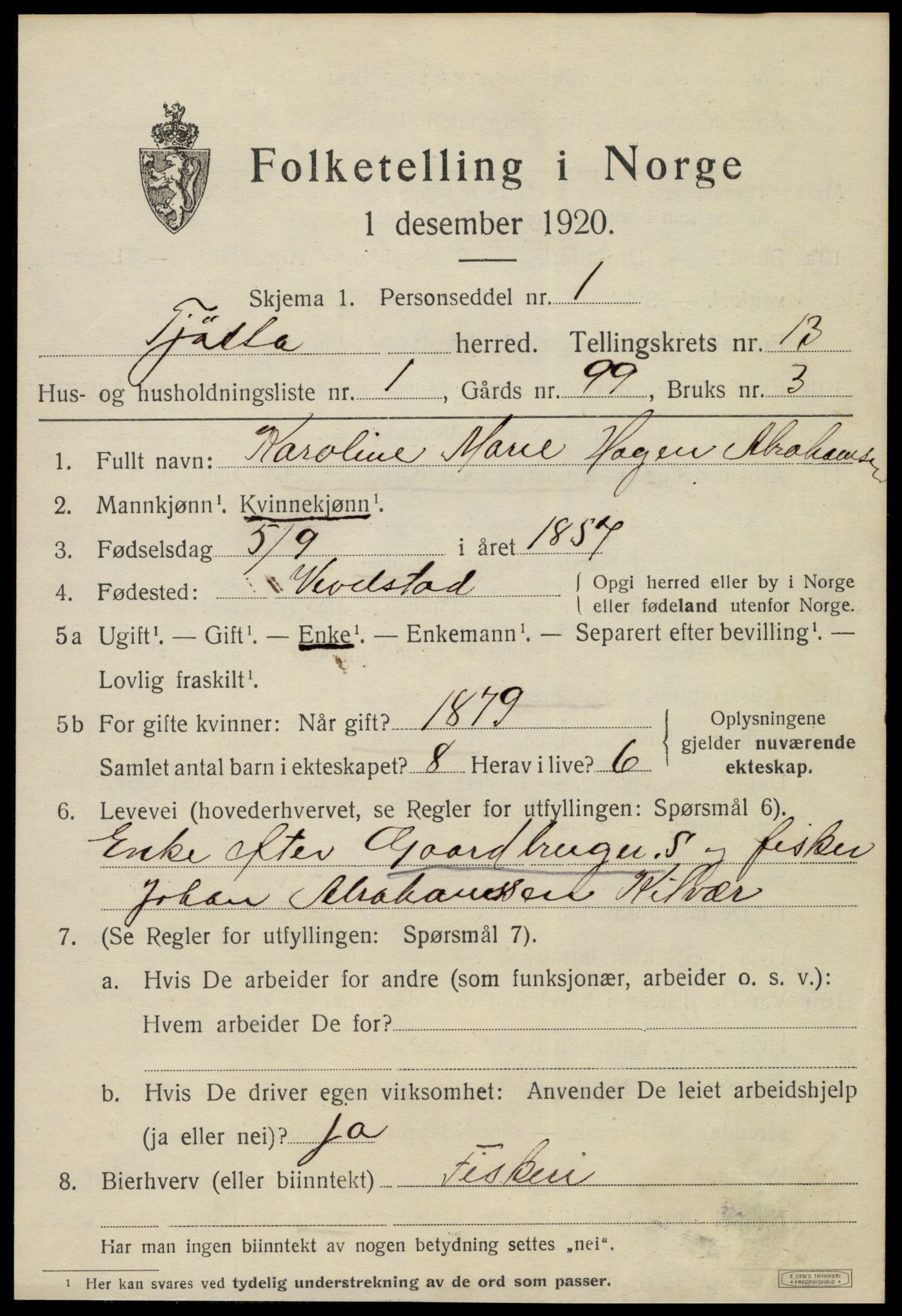 SAT, 1920 census for Tjøtta, 1920, p. 4947