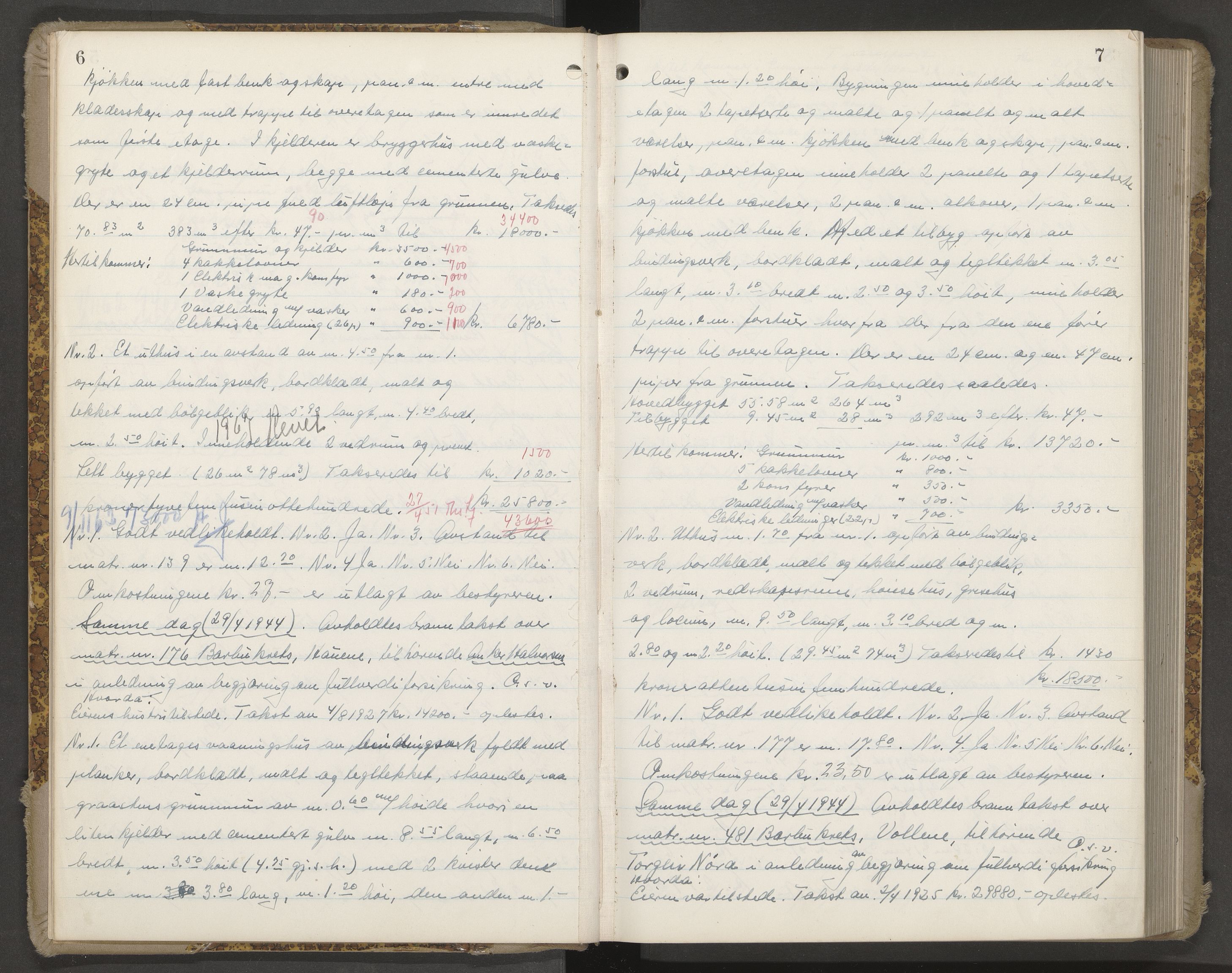 Norges Brannkasse Arendal, AV/SAK-2241-0002/F/Fa/L0035: Branntakstprotokoll nr. 33 med matrikkelnummerregister, 1944-1949