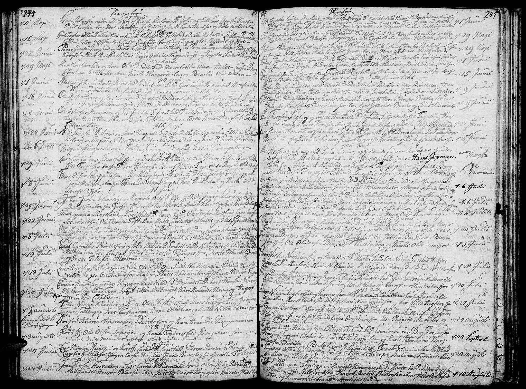 Ringsaker prestekontor, AV/SAH-PREST-014/K/Ka/L0003: Parish register (official) no. 3, 1775-1798, p. 244-245