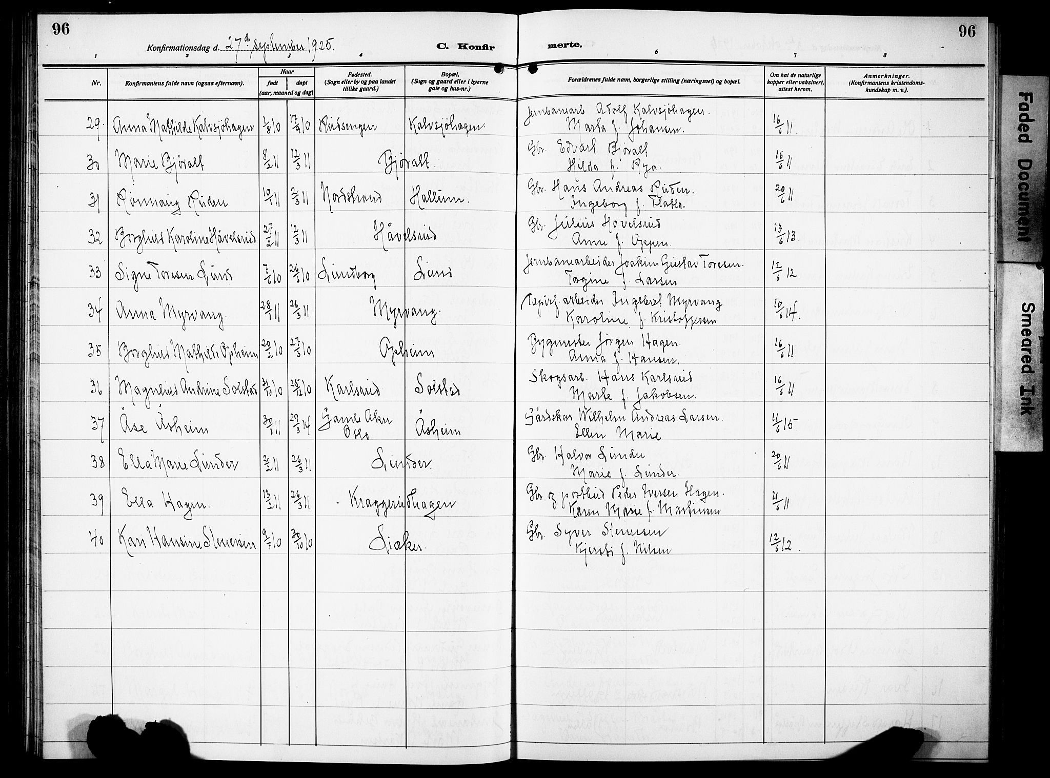 Lunner prestekontor, SAH/PREST-118/H/Ha/Hab/L0002: Parish register (copy) no. 2, 1923-1933, p. 96