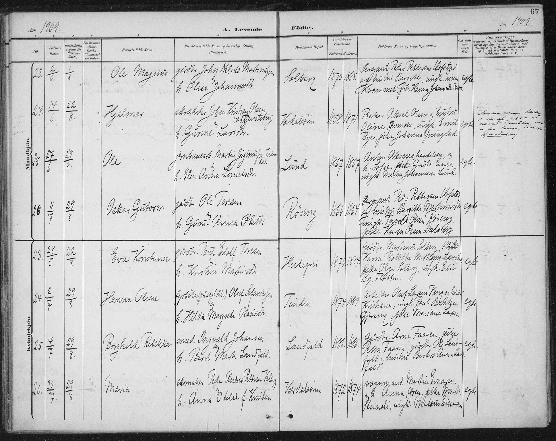 Ministerialprotokoller, klokkerbøker og fødselsregistre - Nord-Trøndelag, AV/SAT-A-1458/723/L0246: Parish register (official) no. 723A15, 1900-1917, p. 67