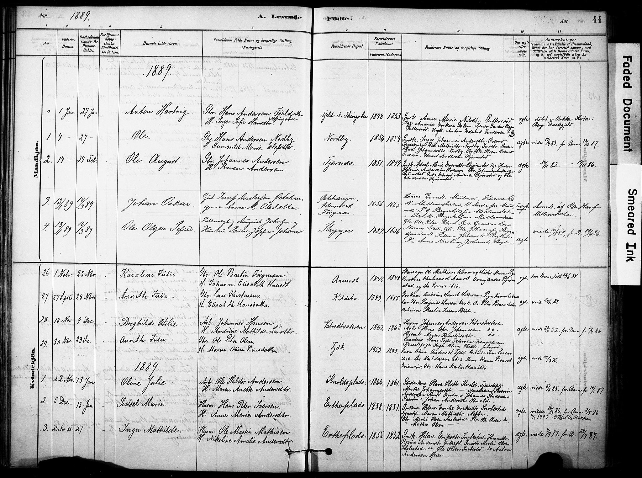 Rakkestad prestekontor Kirkebøker, AV/SAO-A-2008/F/Fb/L0001: Parish register (official) no. II 1, 1878-1899, p. 44