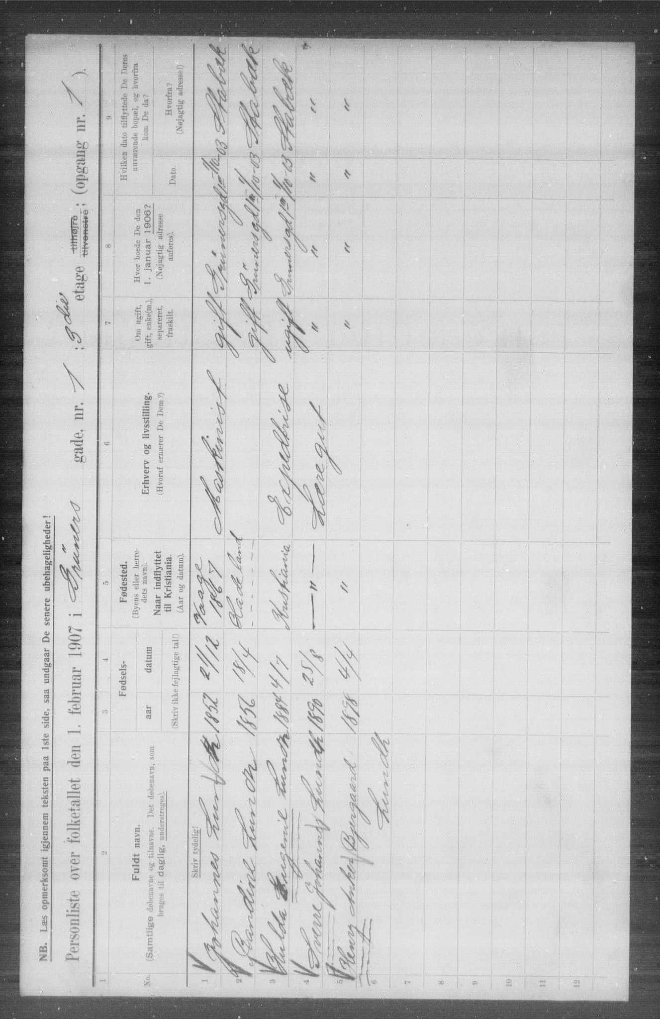 OBA, Municipal Census 1907 for Kristiania, 1907, p. 15572