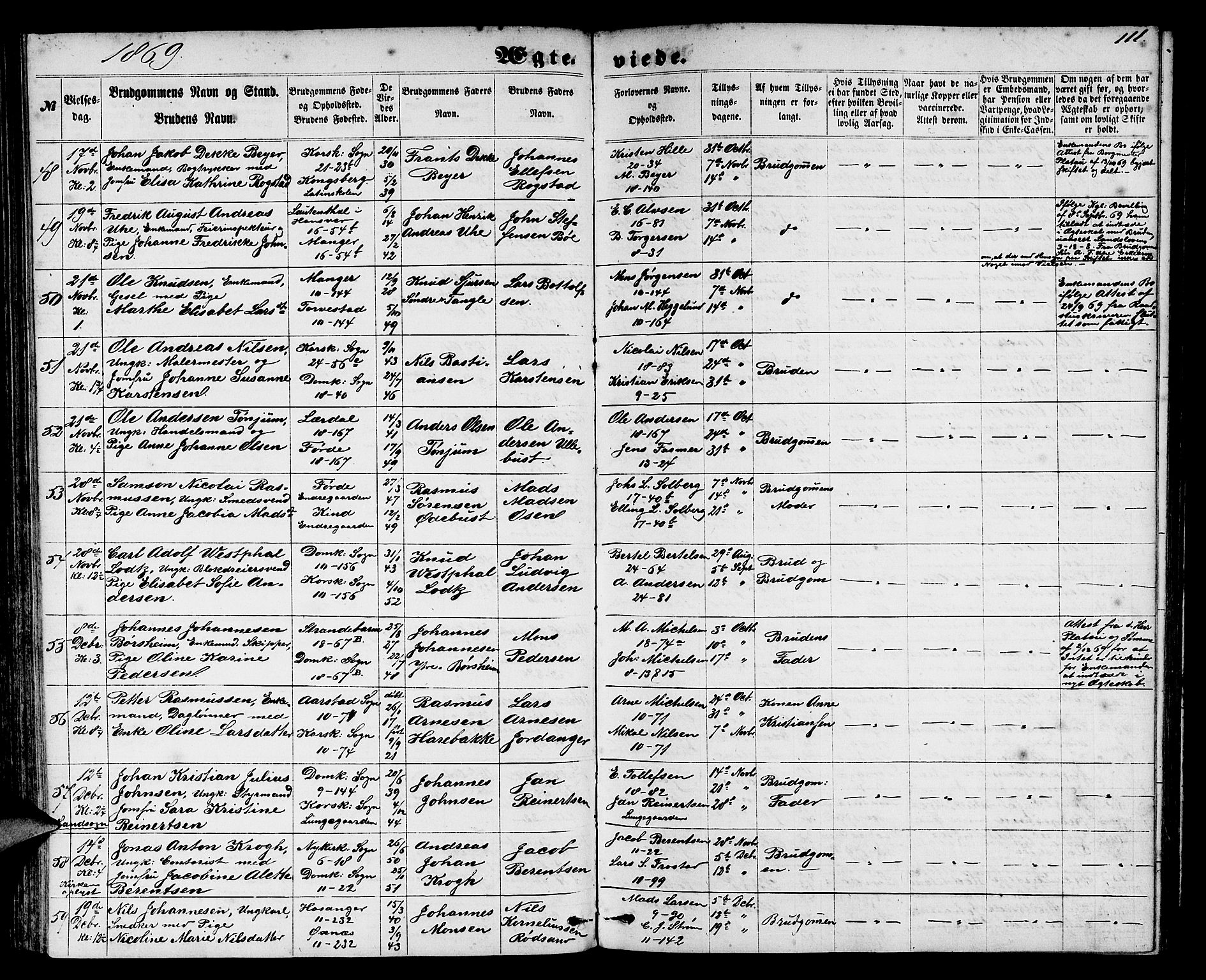 Domkirken sokneprestembete, AV/SAB-A-74801/H/Hab/L0030: Parish register (copy) no. D 2, 1857-1876, p. 111