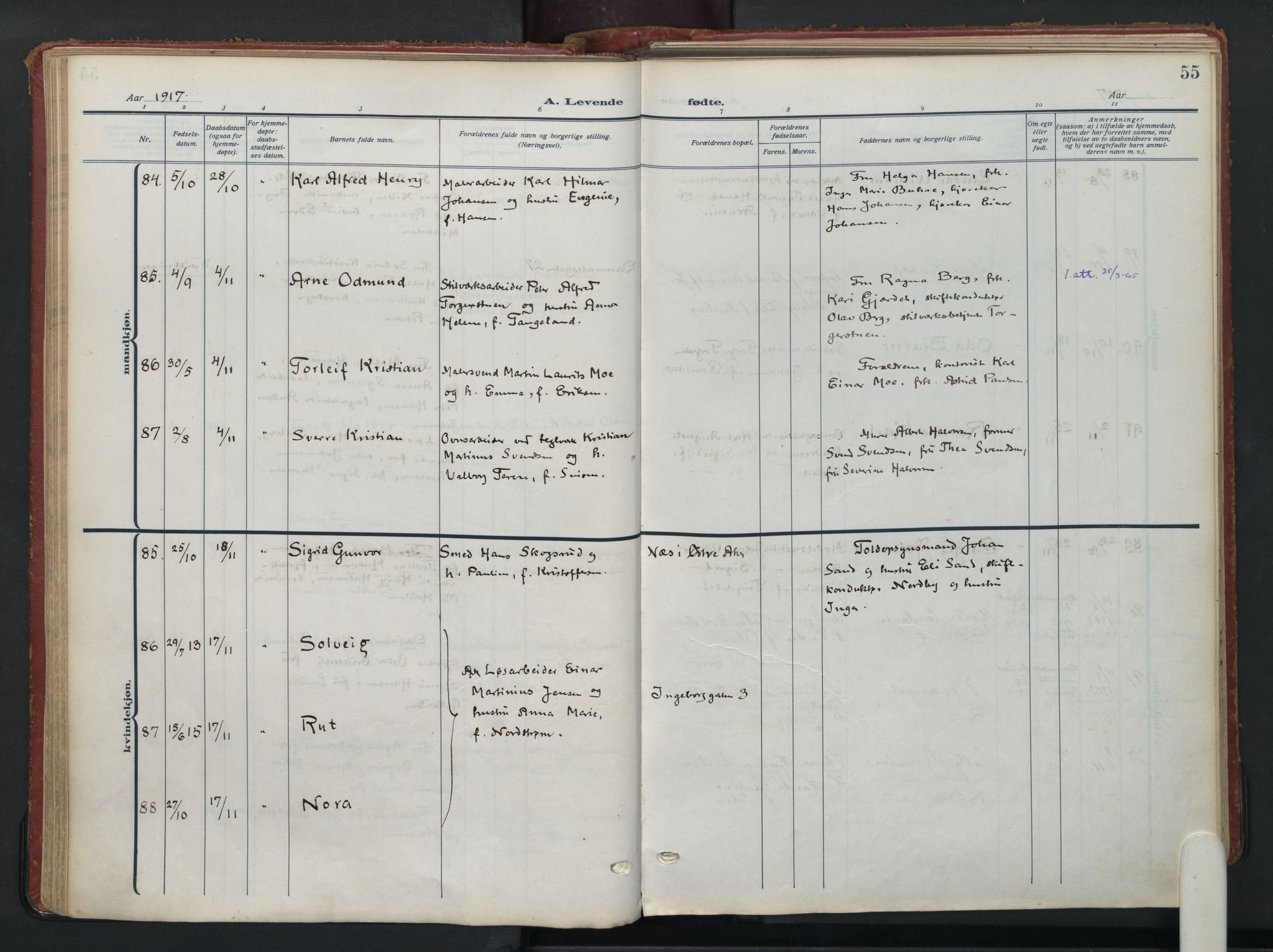 Vålerengen prestekontor Kirkebøker, AV/SAO-A-10878/F/Fa/L0004: Parish register (official) no. 4, 1915-1929, p. 55