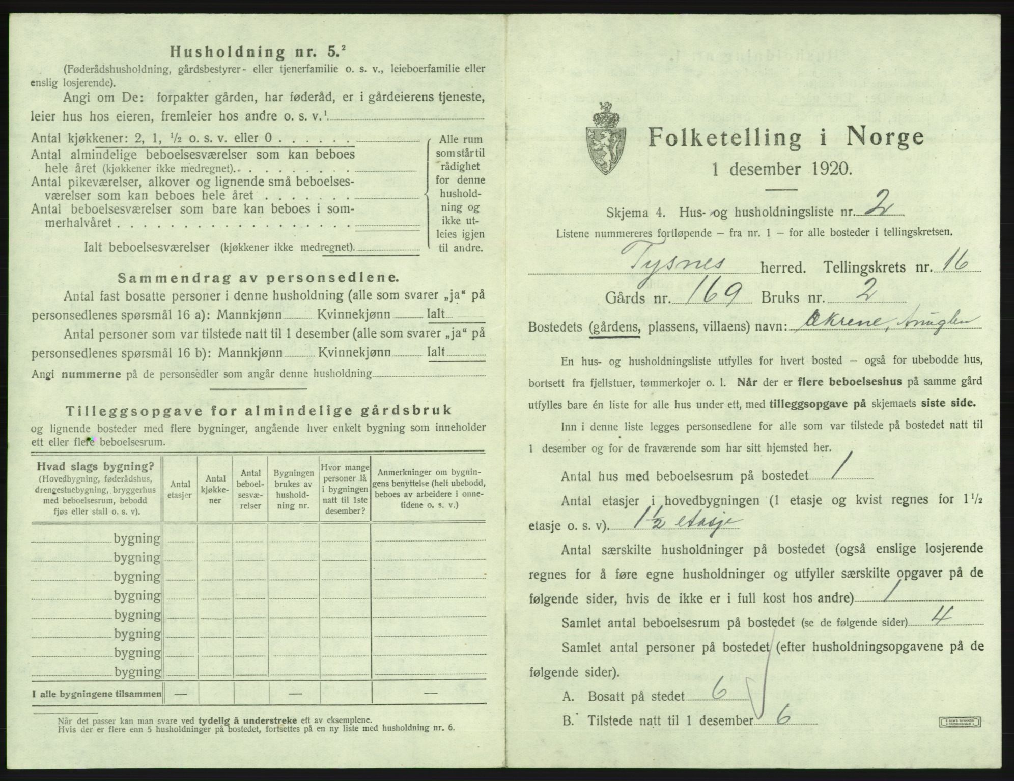 SAB, 1920 census for Tysnes, 1920, p. 1549