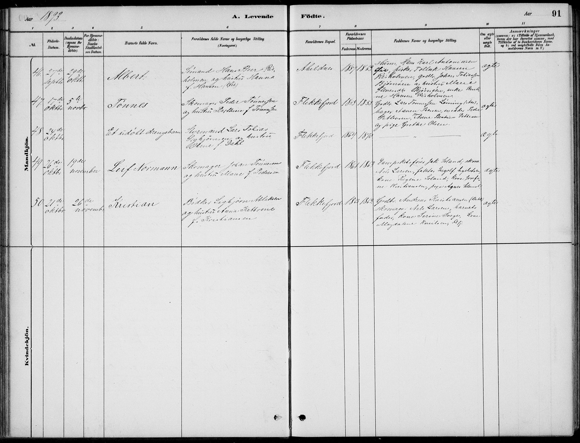 Flekkefjord sokneprestkontor, AV/SAK-1111-0012/F/Fb/Fbc/L0007: Parish register (copy) no. B 7, 1880-1902, p. 91