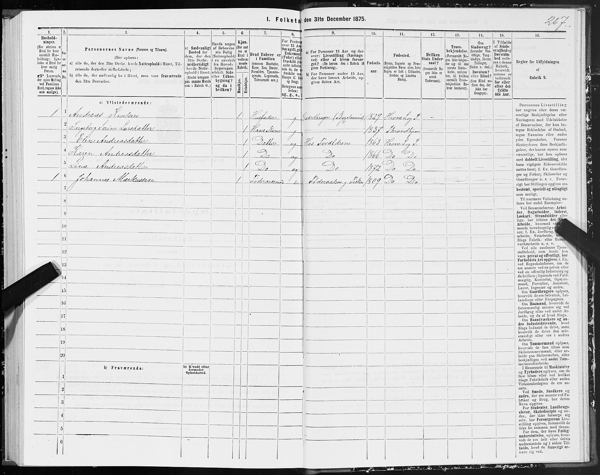 SAT, 1875 census for 1612P Hemne, 1875, p. 4267