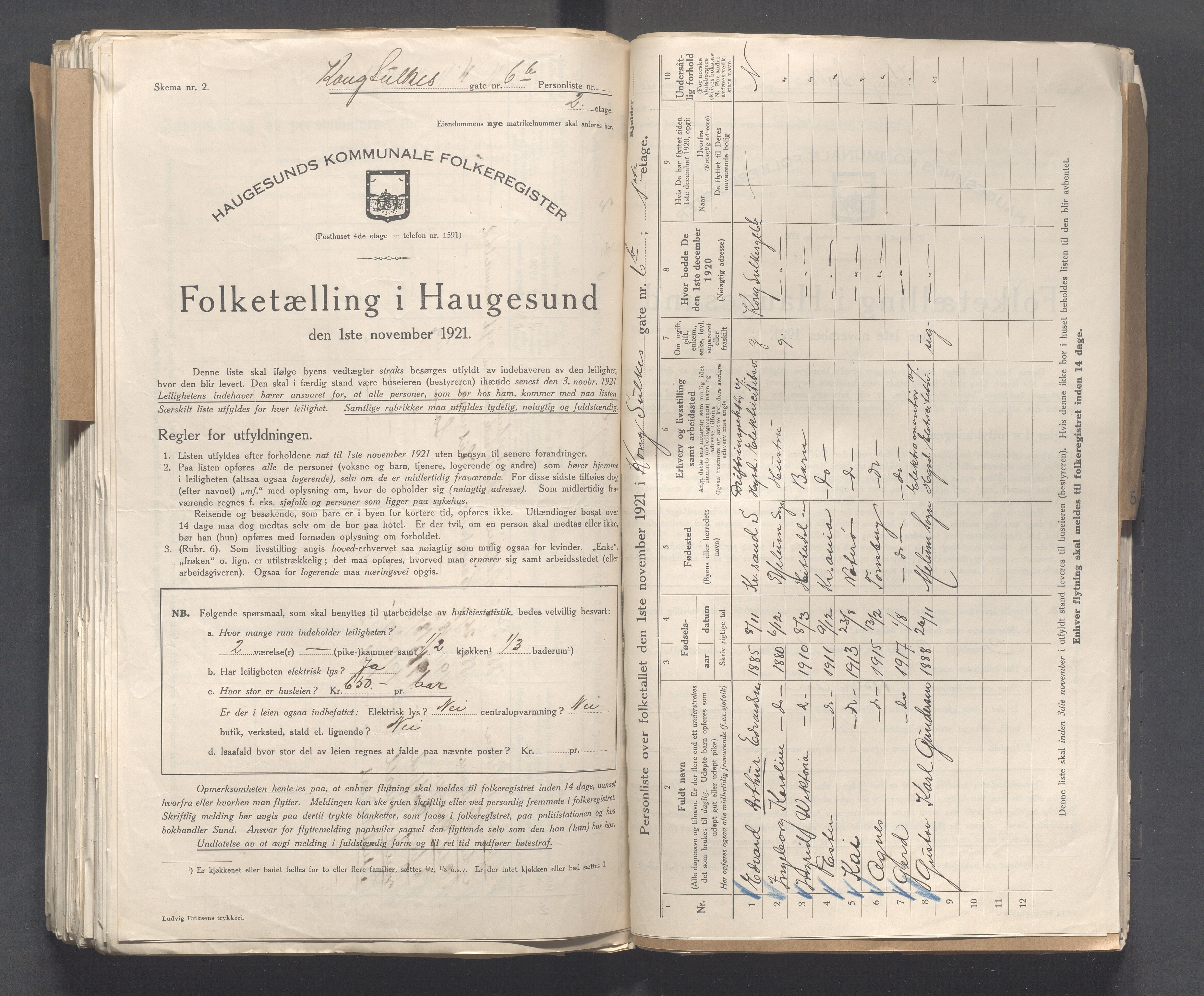 IKAR, Local census 1.11.1921 for Haugesund, 1921, p. 2954