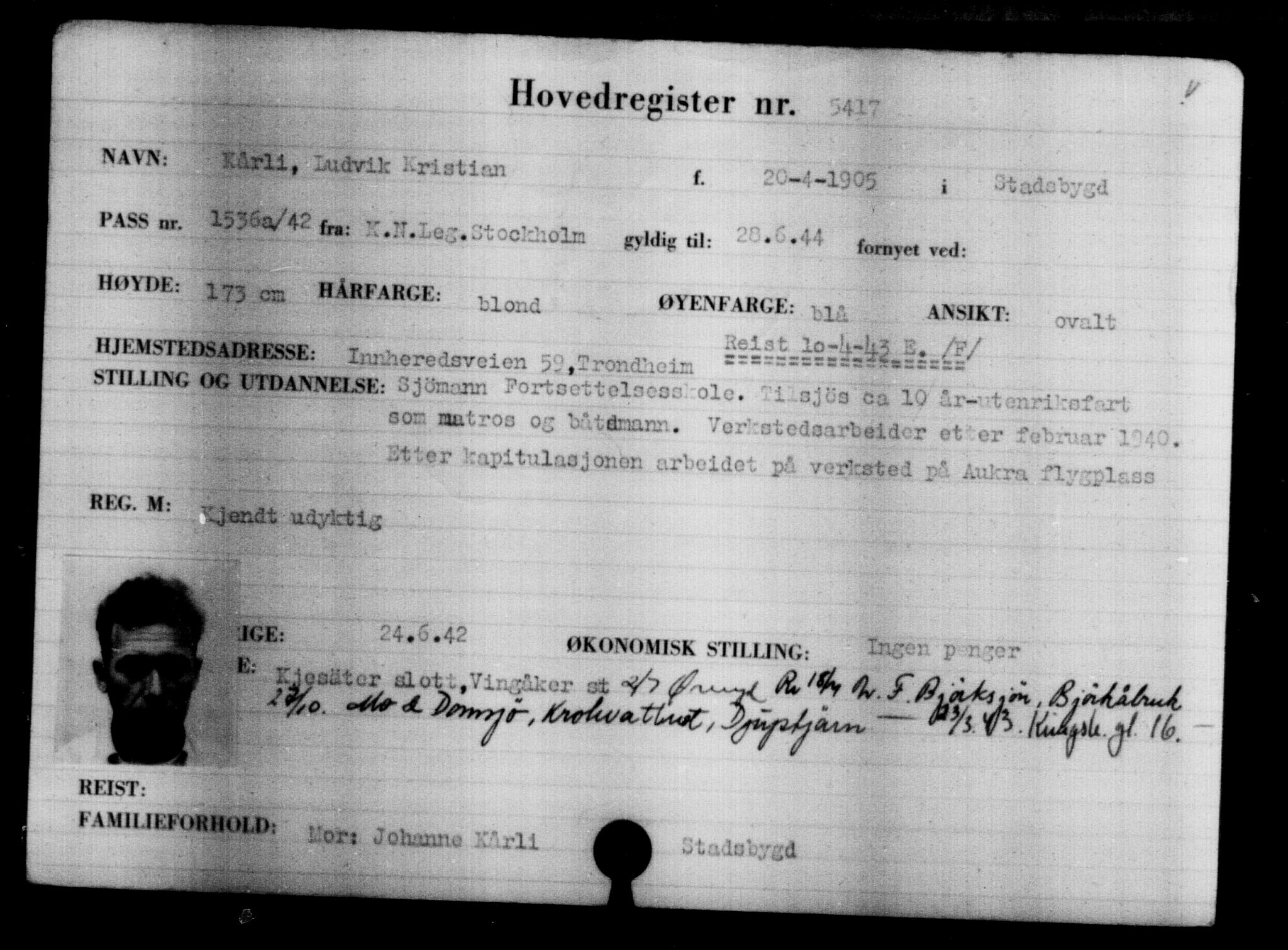 Utenriksstasjonene, Legasjonen i Stockholm, Flyktningkontoret, AV/RA-S-6753/V/Va/L0004: Kjesäterkartoteket, flyktninger med registreringsnr. 3496-6610, 1940-1945, p. 2218