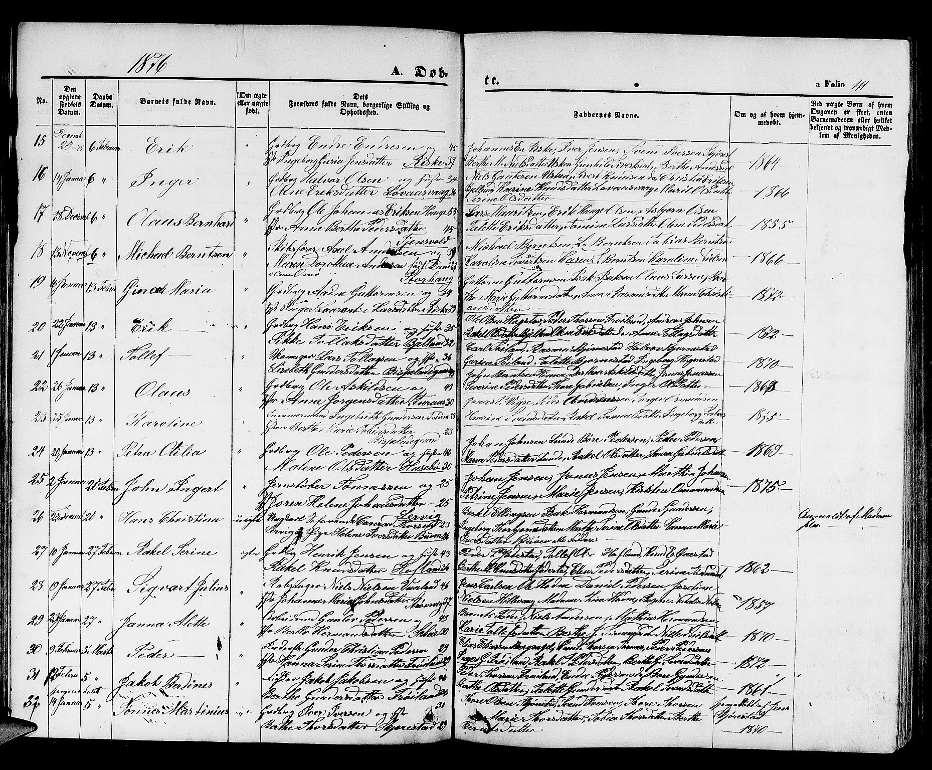 Hetland sokneprestkontor, SAST/A-101826/30/30BB/L0003: Parish register (copy) no. B 3, 1863-1877, p. 111