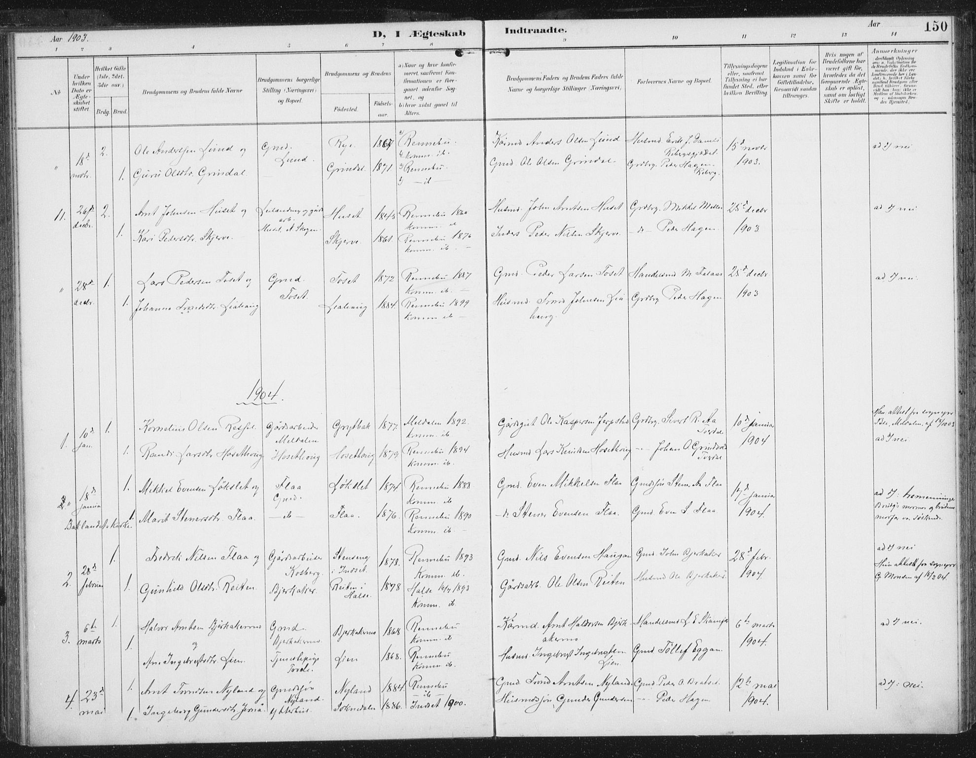 Ministerialprotokoller, klokkerbøker og fødselsregistre - Sør-Trøndelag, SAT/A-1456/674/L0872: Parish register (official) no. 674A04, 1897-1907, p. 150