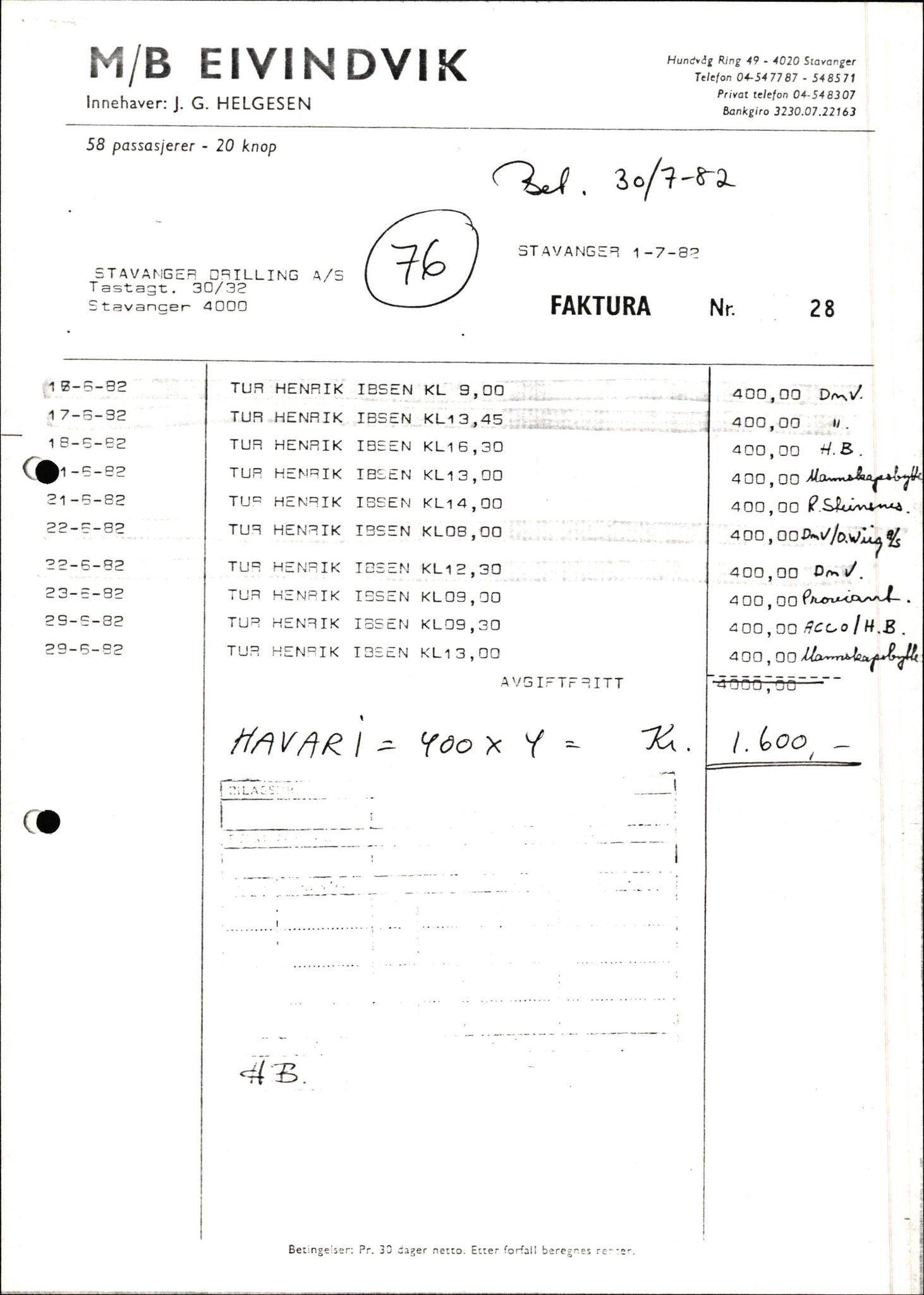 Pa 1503 - Stavanger Drilling AS, AV/SAST-A-101906/2/E/Ec/Eca/L0010: Forsikring, 1976-1983