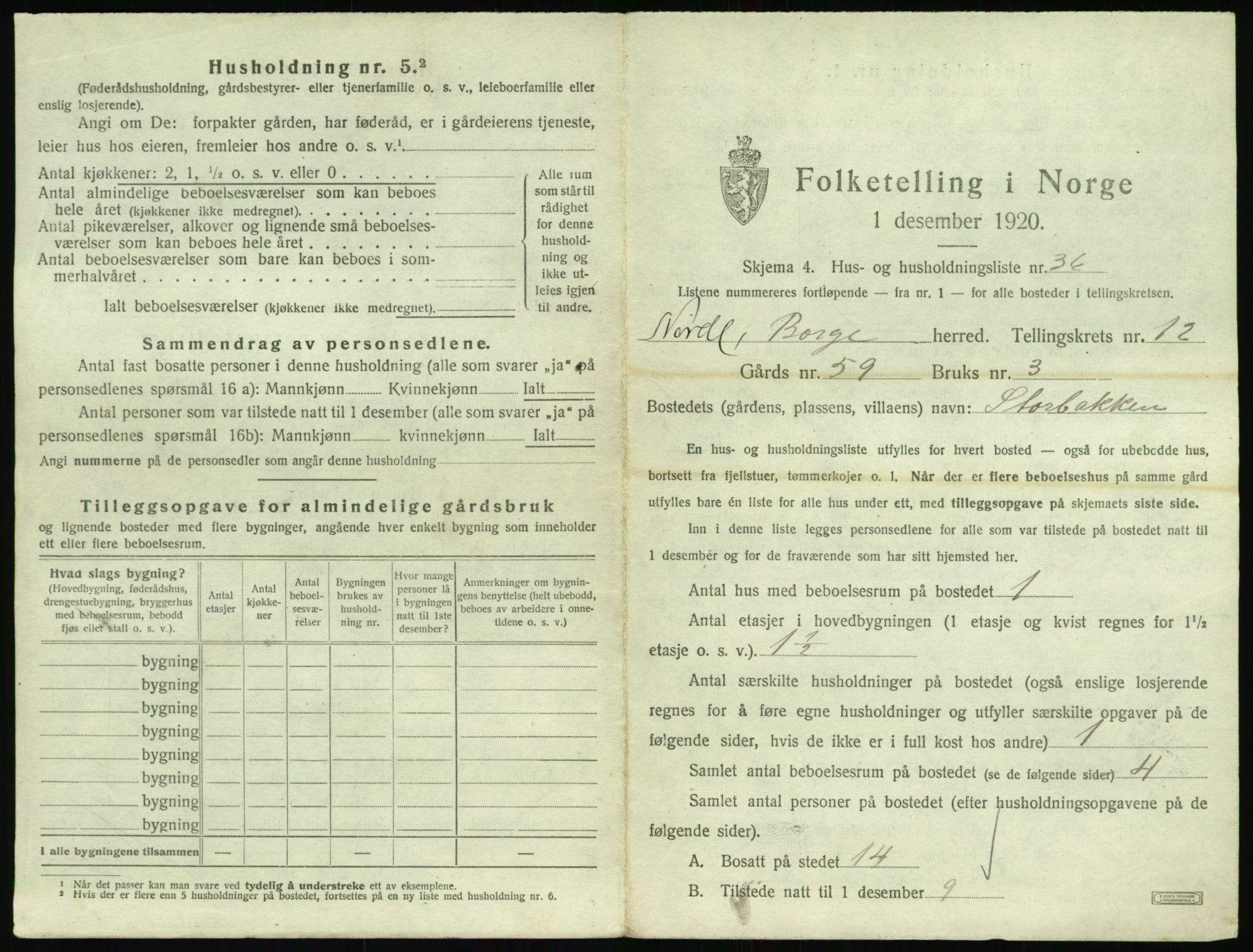 SAT, 1920 census for Borge, 1920, p. 1415