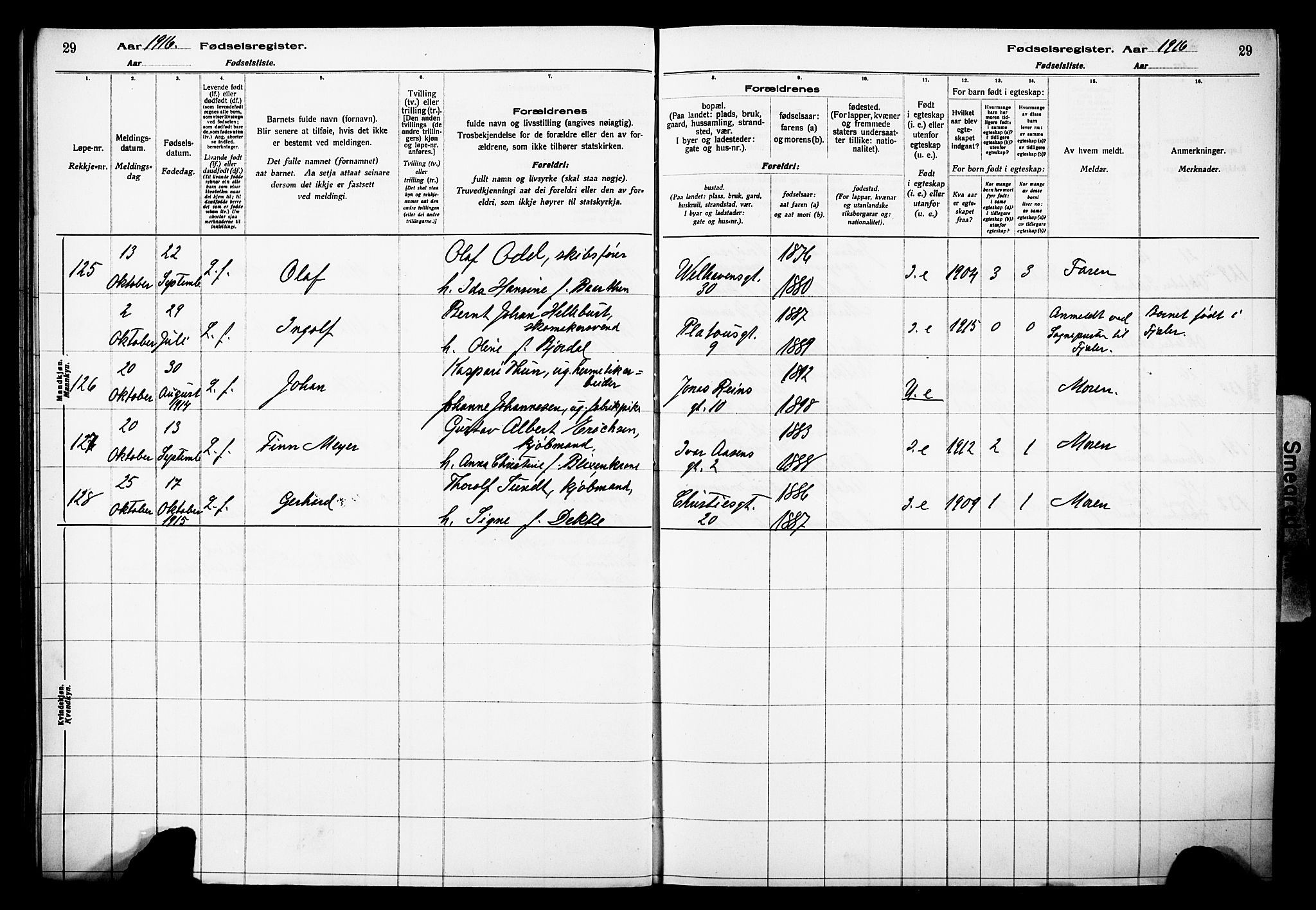 Johanneskirken sokneprestembete, AV/SAB-A-76001/I/Id/L00A1: Birth register no. A 1, 1916-1924, p. 29