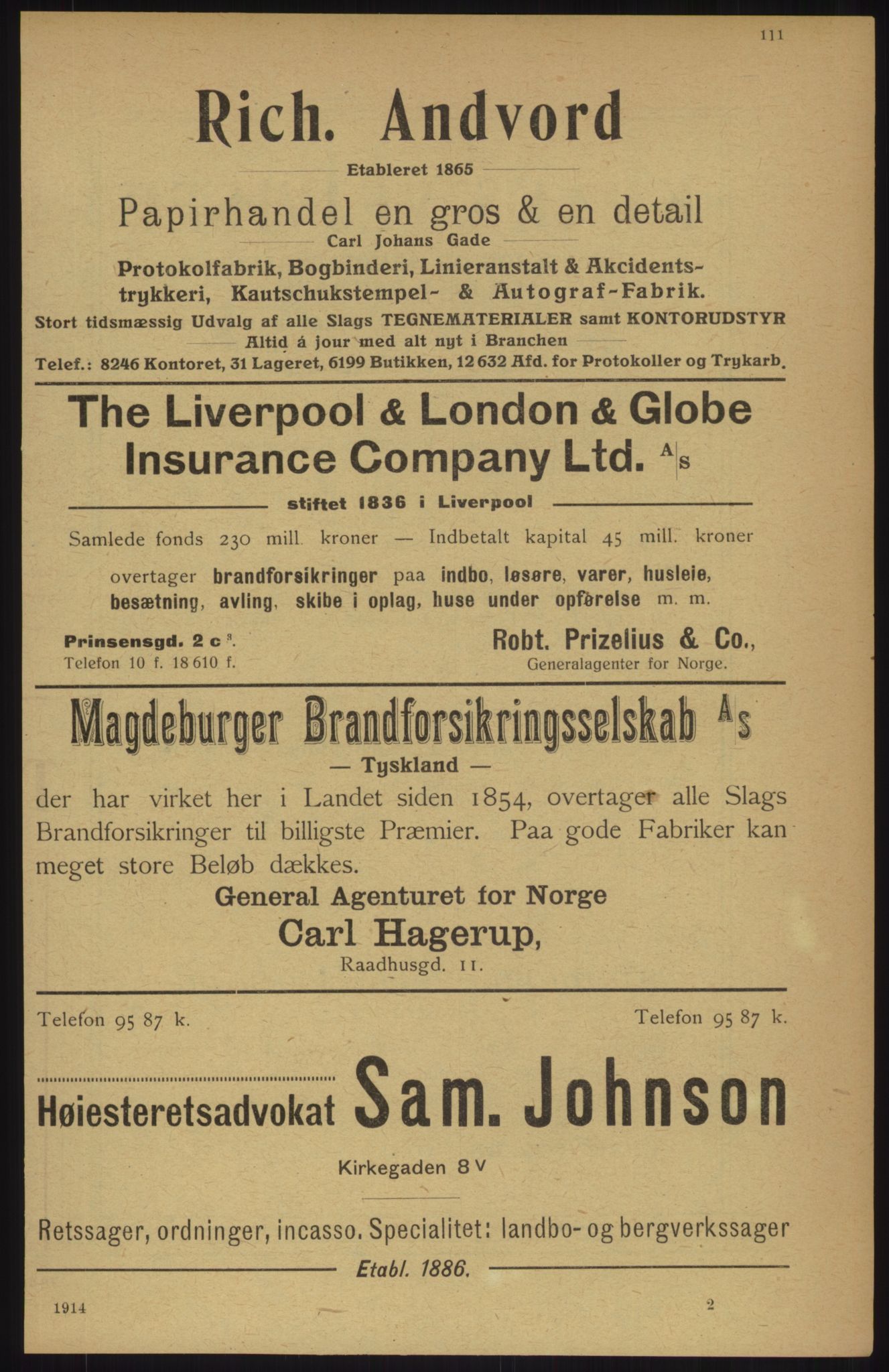 Kristiania/Oslo adressebok, PUBL/-, 1914, p. 111