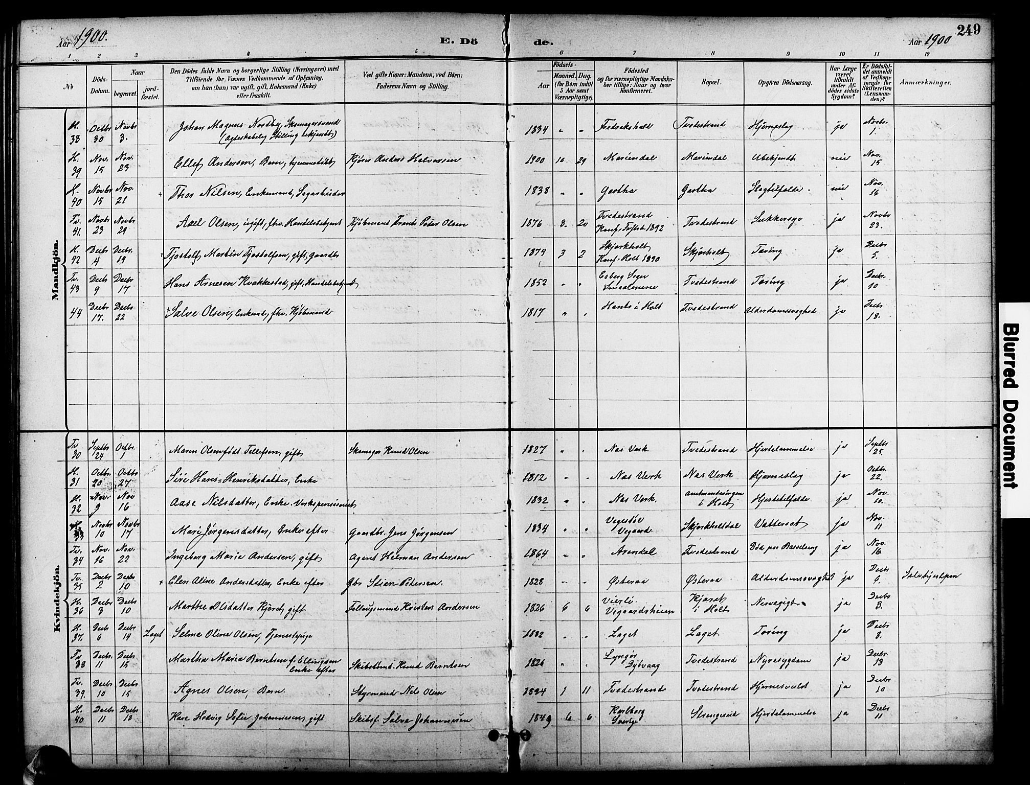 Holt sokneprestkontor, SAK/1111-0021/F/Fb/L0011: Parish register (copy) no. B 11, 1897-1921, p. 249