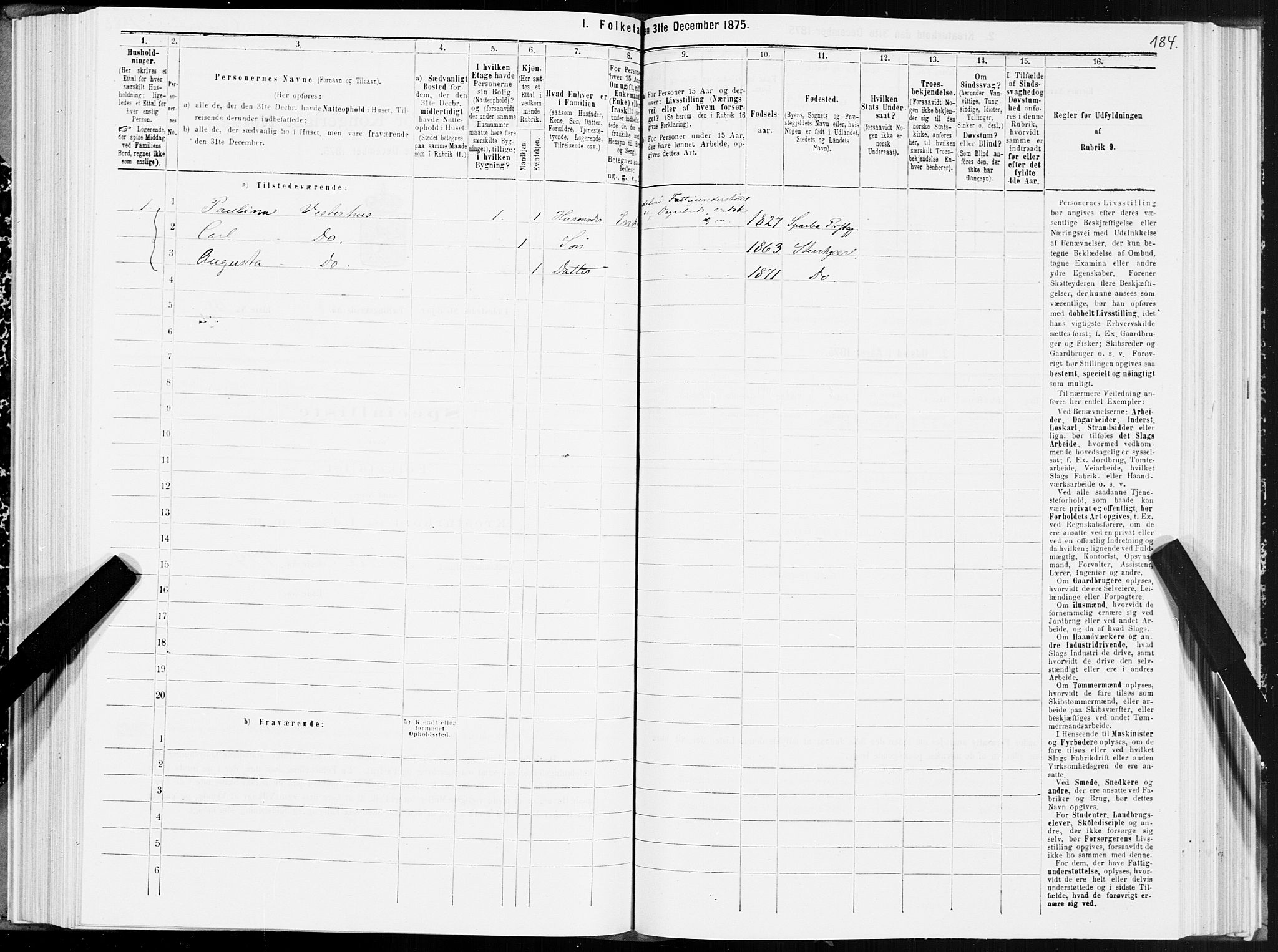 SAT, 1875 census for 1702B Steinkjer/Steinkjer, 1875, p. 184