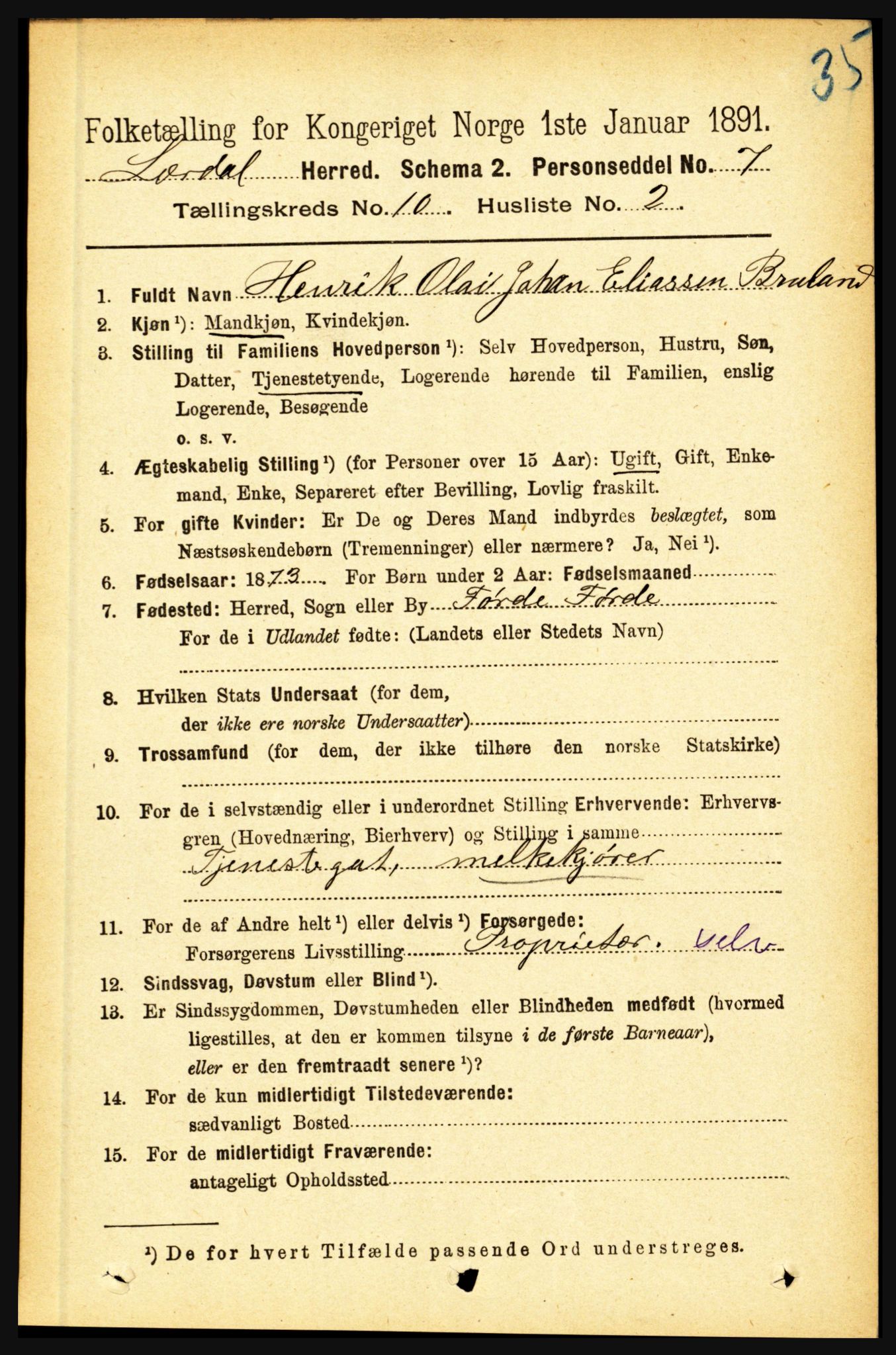 RA, 1891 census for 1422 Lærdal, 1891, p. 1711