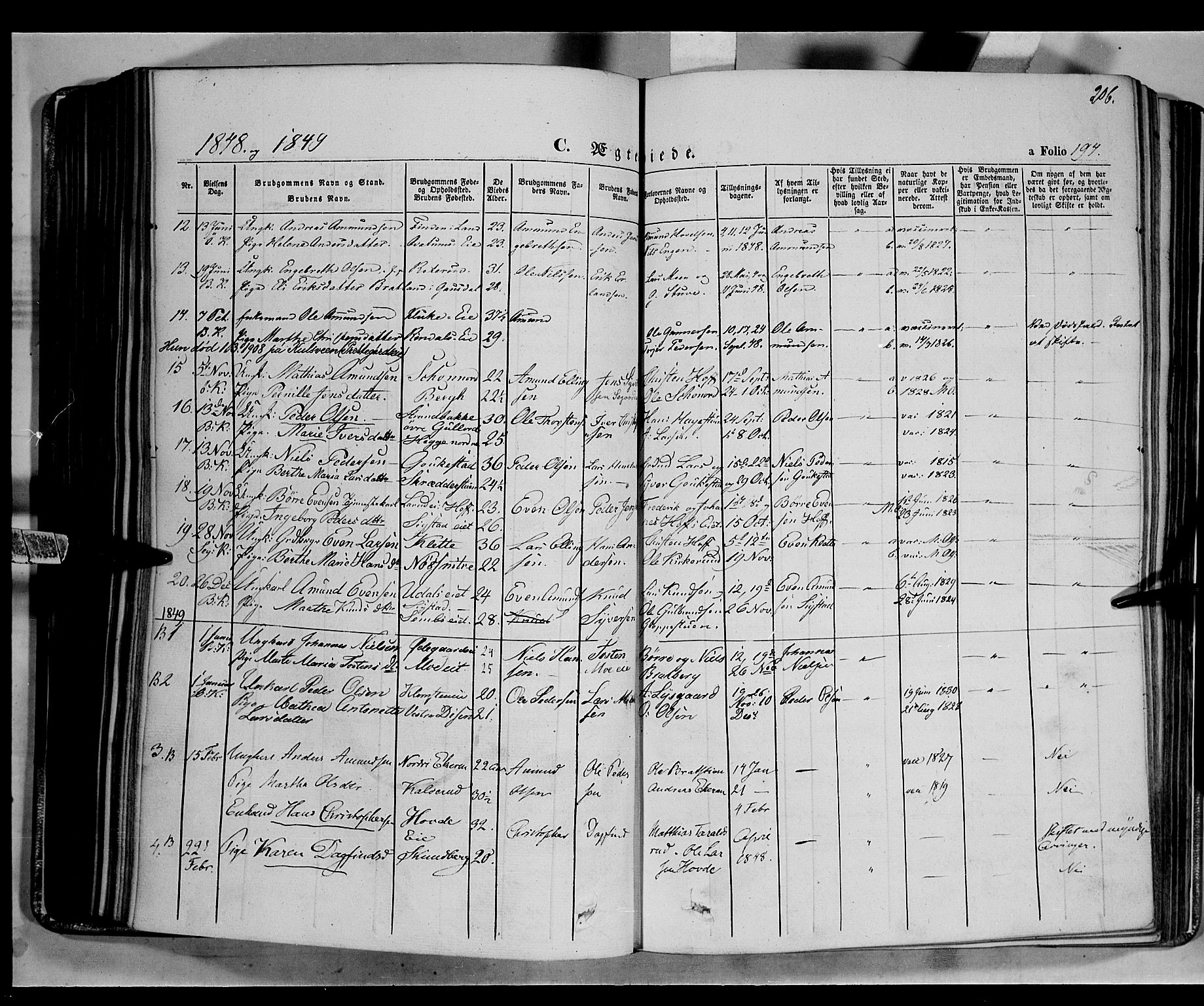 Biri prestekontor, SAH/PREST-096/H/Ha/Haa/L0005: Parish register (official) no. 5, 1843-1854, p. 206