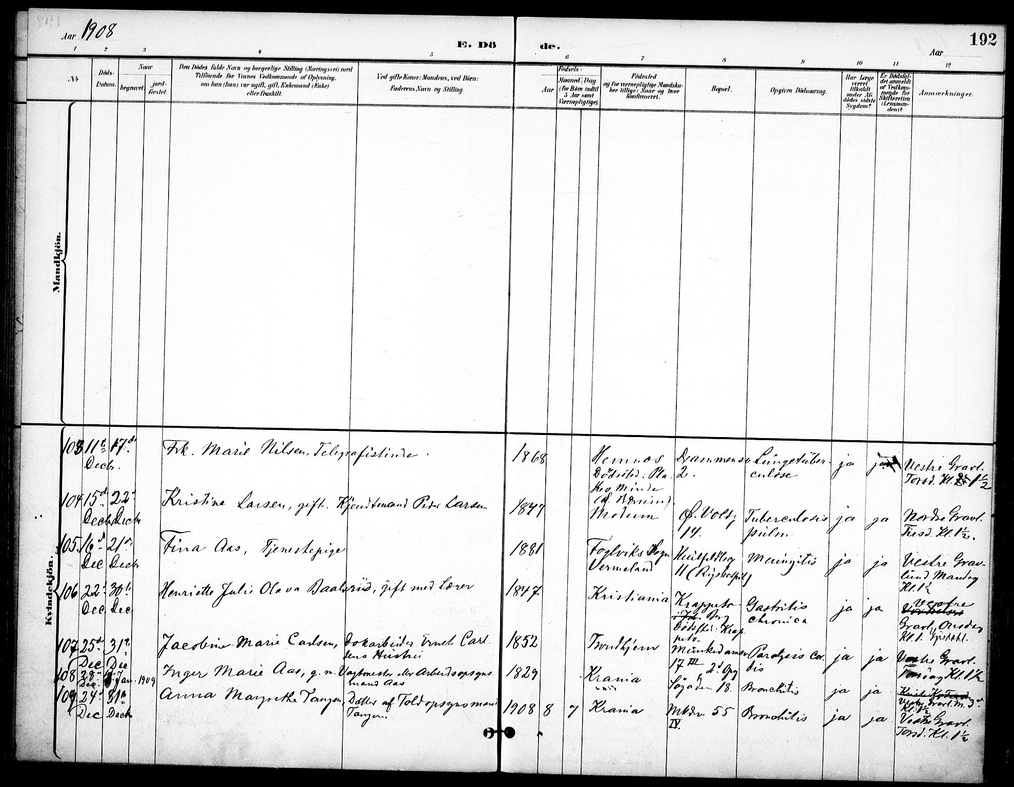 Johannes prestekontor Kirkebøker, AV/SAO-A-10852/F/Fa/L0008: Parish register (official) no. 8, 1897-1917, p. 192