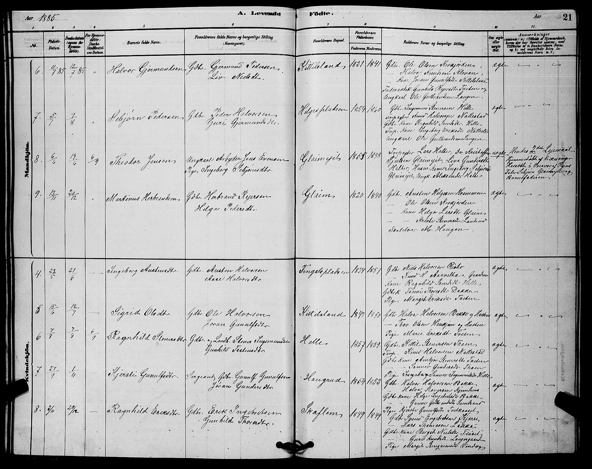 Rollag kirkebøker, AV/SAKO-A-240/G/Gb/L0002: Parish register (copy) no. II 2, 1878-1898, p. 21