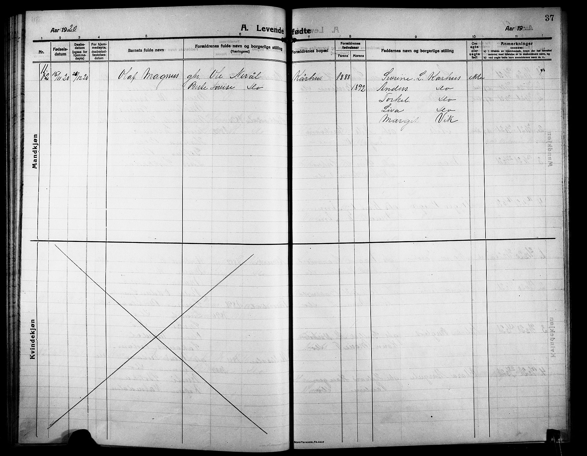 Skjold sokneprestkontor, AV/SAST-A-101847/H/Ha/Hab/L0009: Parish register (copy) no. B 9, 1914-1925, p. 37