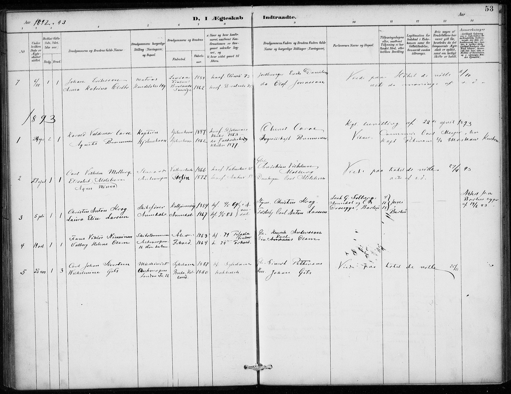 Den norske sjømannsmisjon i utlandet/Antwerpen, SAB/SAB/PA-0105/H/Ha/L0002: Parish register (official) no. A 2, 1887-1913, p. 53