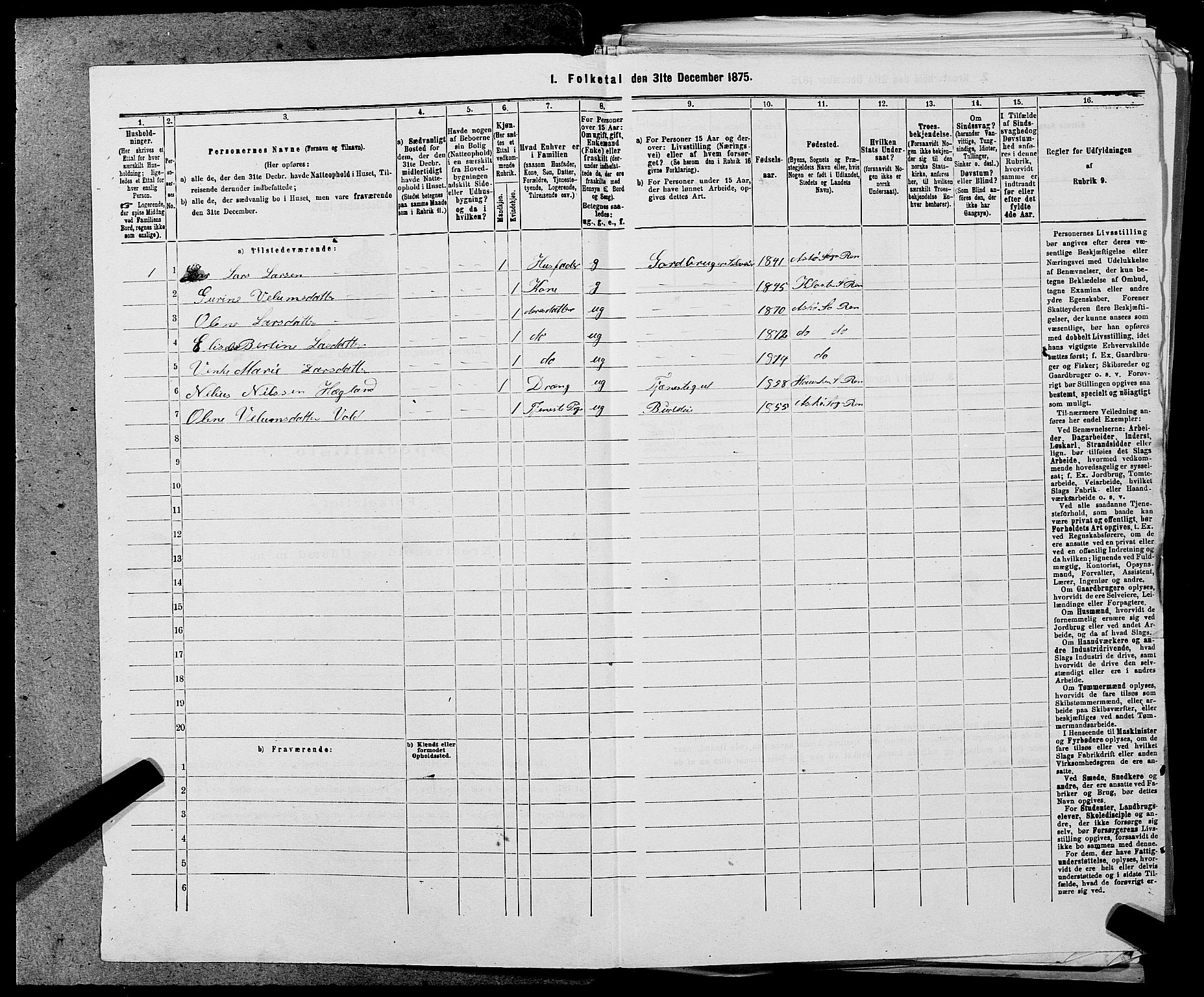 SAST, 1875 census for 1142P Rennesøy, 1875, p. 565