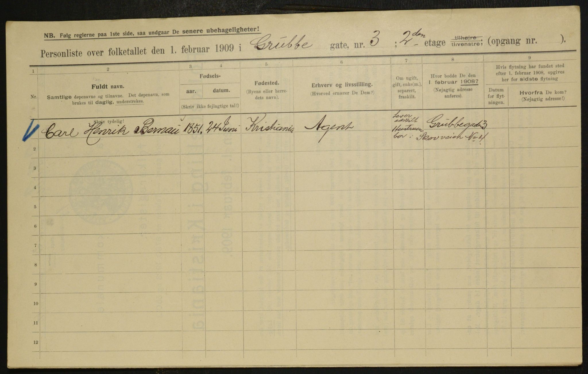 OBA, Municipal Census 1909 for Kristiania, 1909, p. 27452