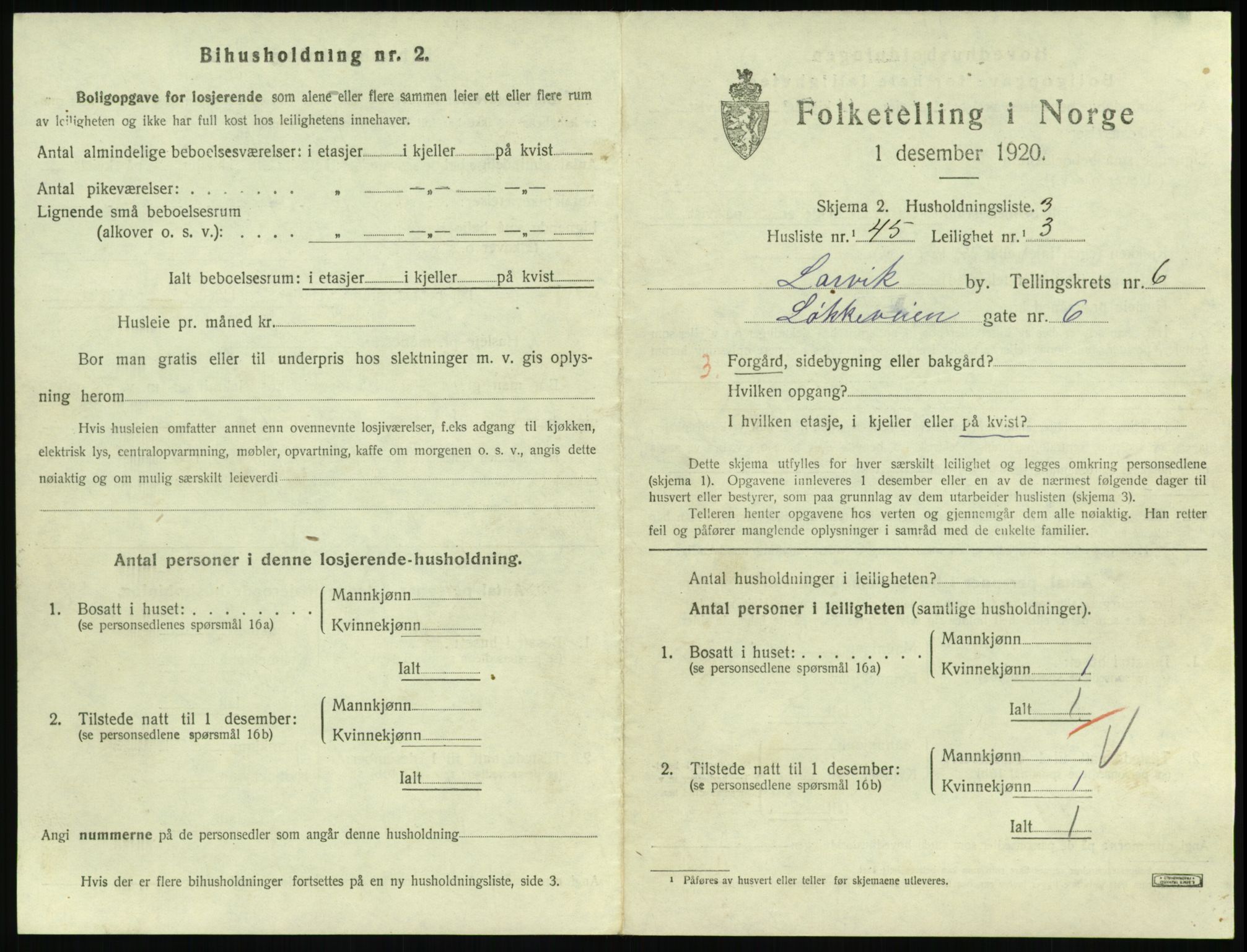 SAKO, 1920 census for Larvik, 1920, p. 5554