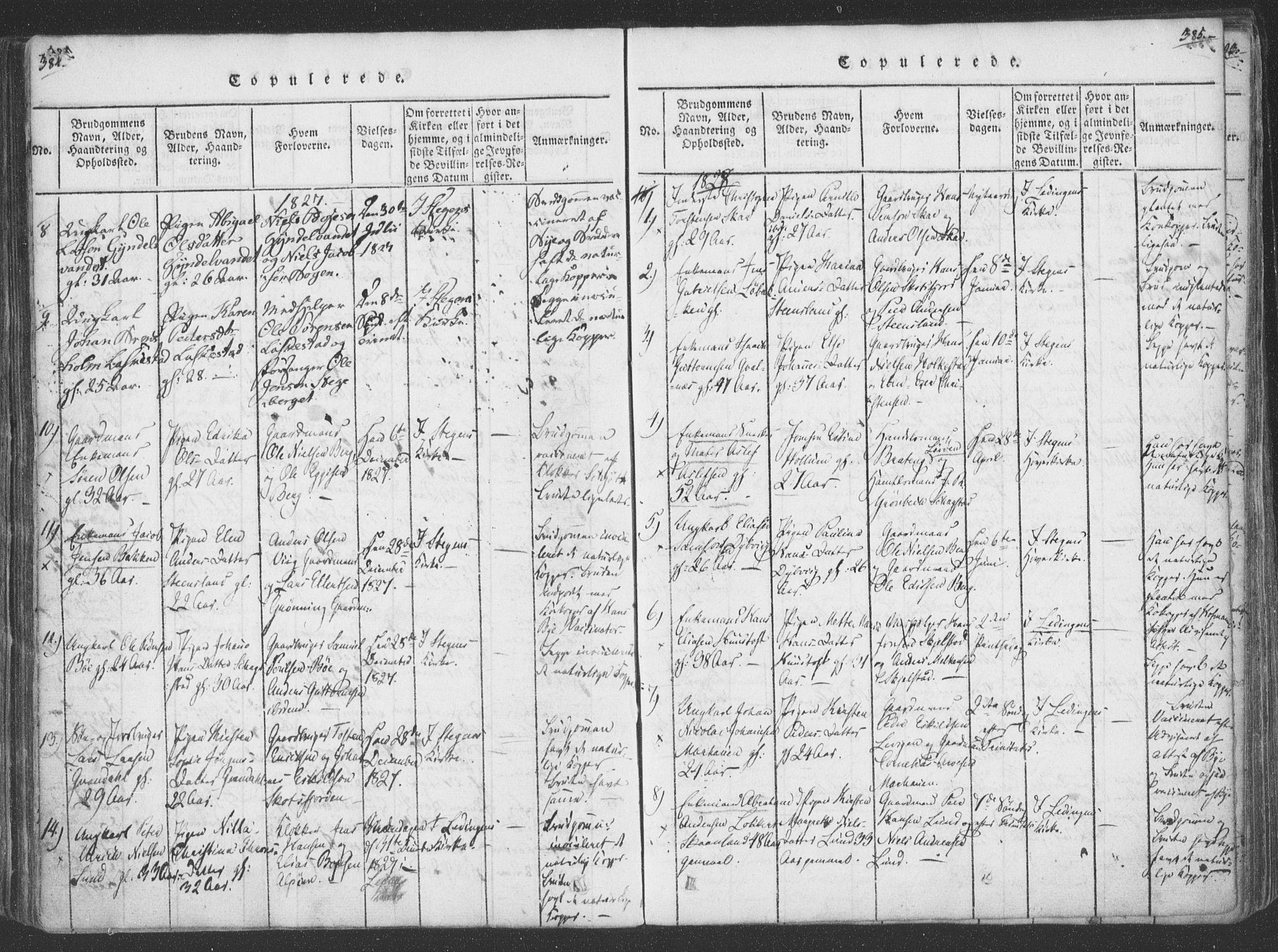 Ministerialprotokoller, klokkerbøker og fødselsregistre - Nordland, SAT/A-1459/855/L0798: Parish register (official) no. 855A06, 1821-1835, p. 384-385