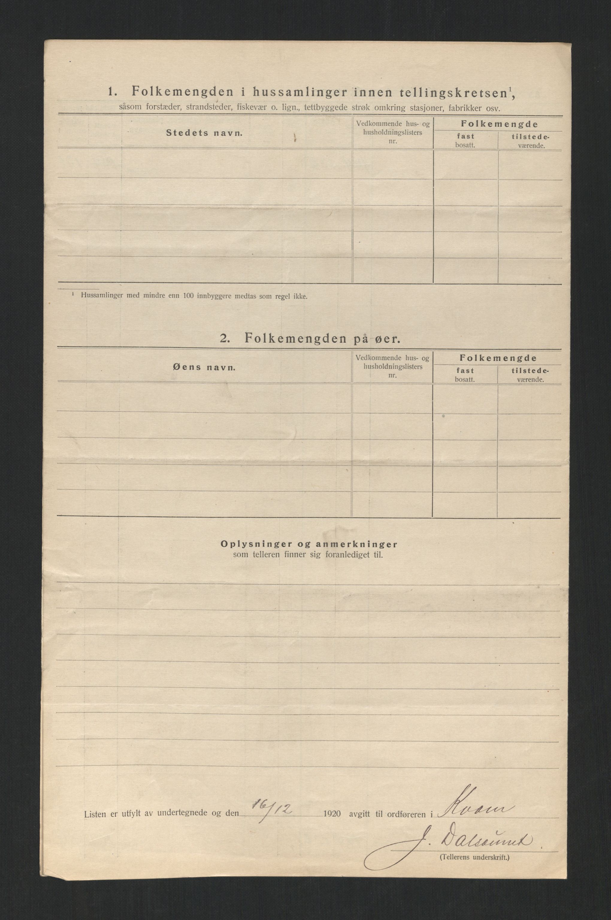 SAT, 1920 census for Kvam, 1920, p. 18