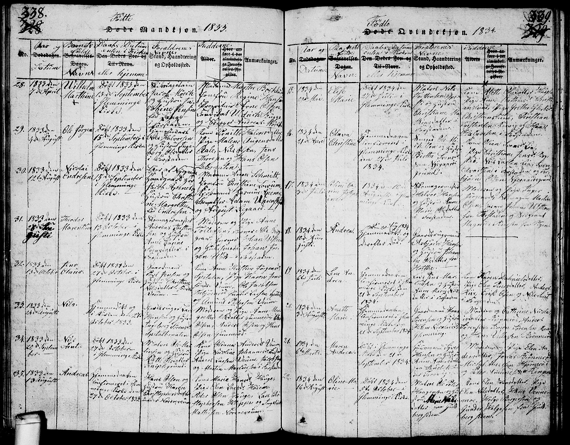 Glemmen prestekontor Kirkebøker, AV/SAO-A-10908/G/Ga/L0001: Parish register (copy) no. 1, 1816-1838, p. 338-339