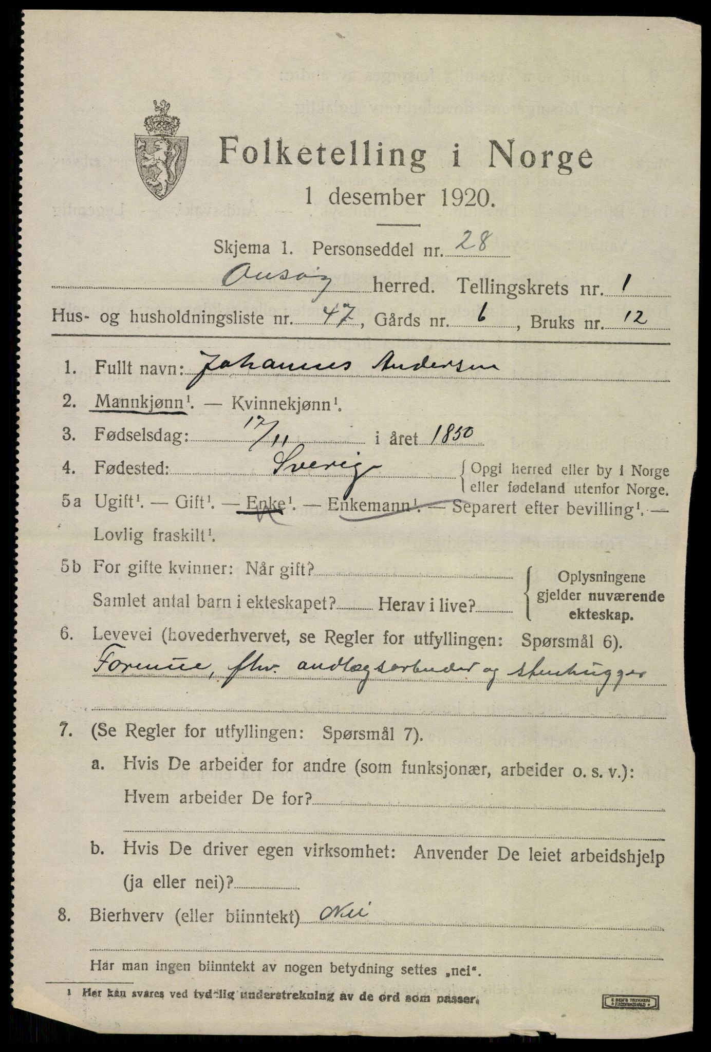 SAO, 1920 census for Onsøy, 1920, p. 3467