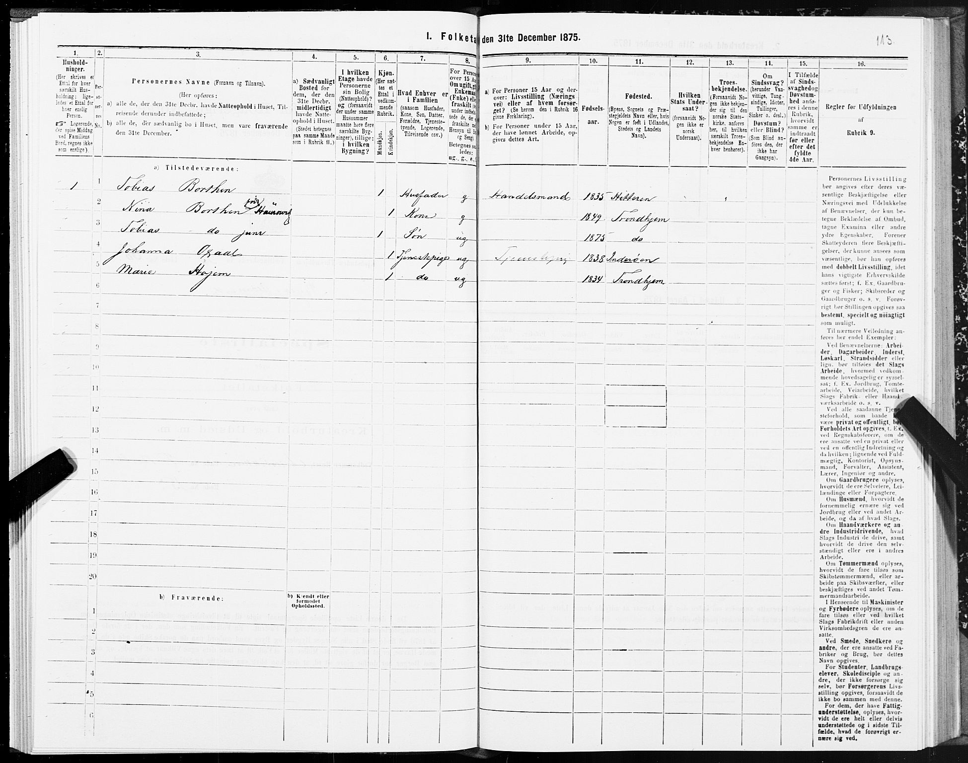 SAT, 1875 census for 1601 Trondheim, 1875, p. 8113