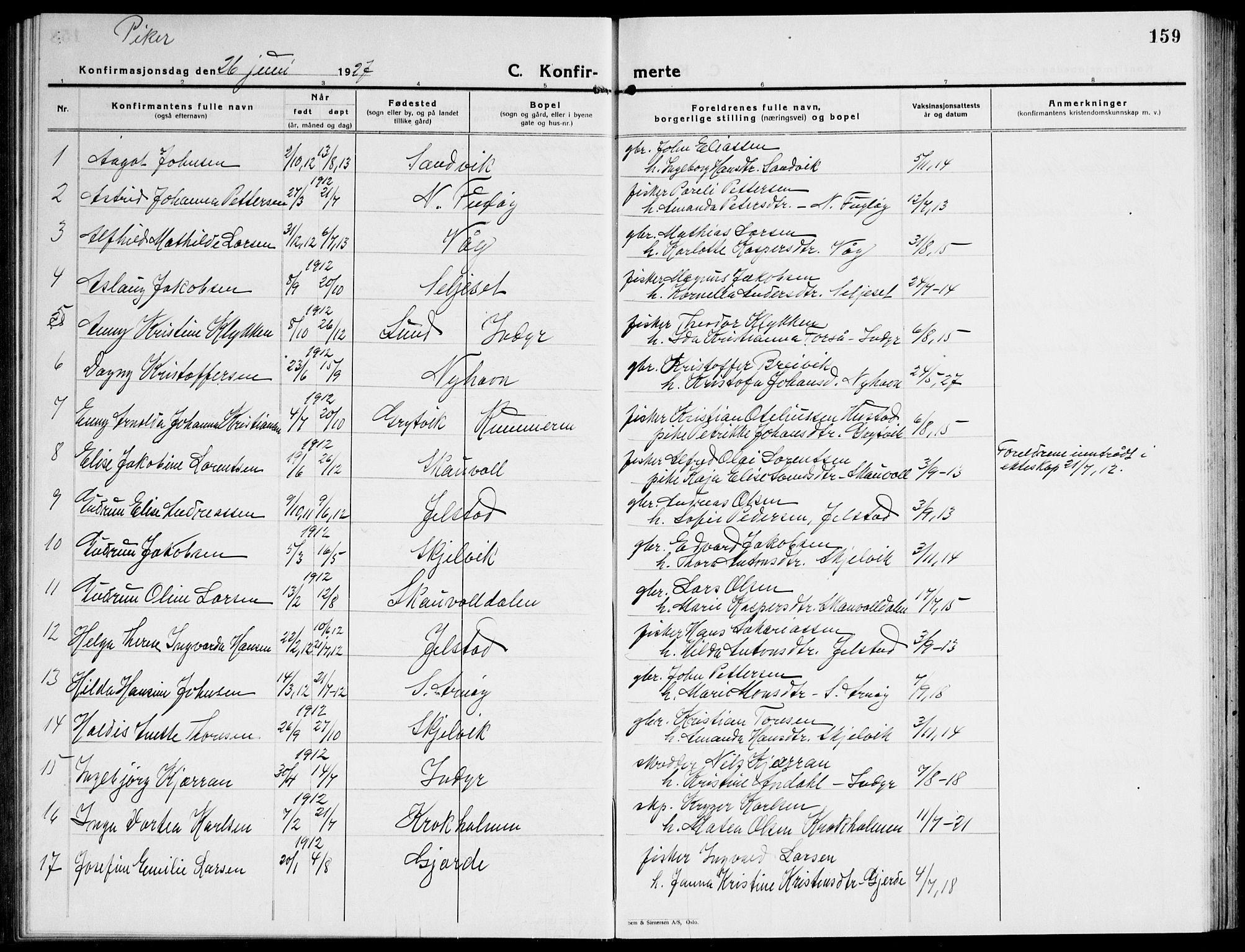 Ministerialprotokoller, klokkerbøker og fødselsregistre - Nordland, AV/SAT-A-1459/805/L0111: Parish register (copy) no. 805C07, 1925-1943, p. 159