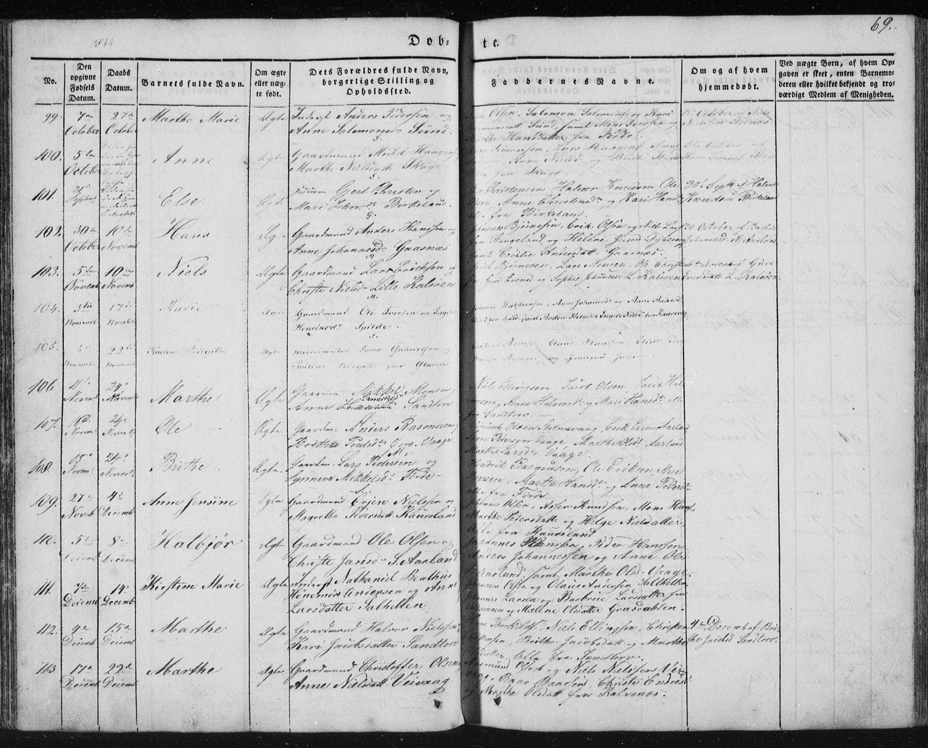 Sund sokneprestembete, AV/SAB-A-99930: Parish register (official) no. A 13, 1835-1849, p. 69