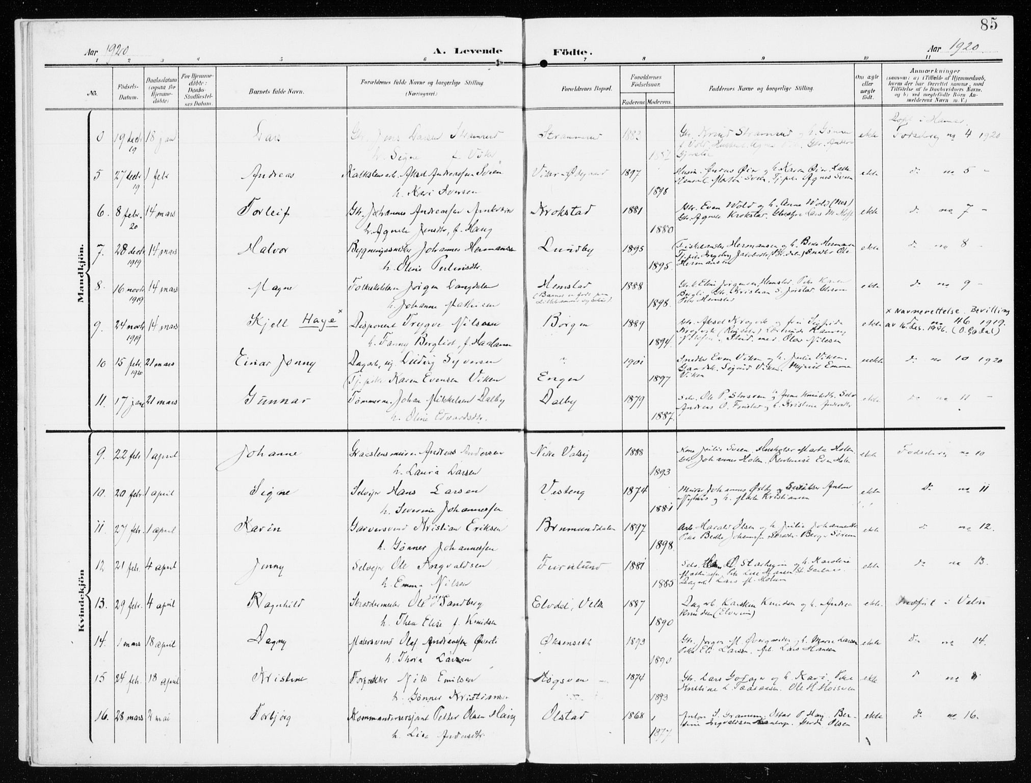 Furnes prestekontor, SAH/PREST-012/K/Ka/L0001: Parish register (official) no. 1, 1907-1935, p. 85