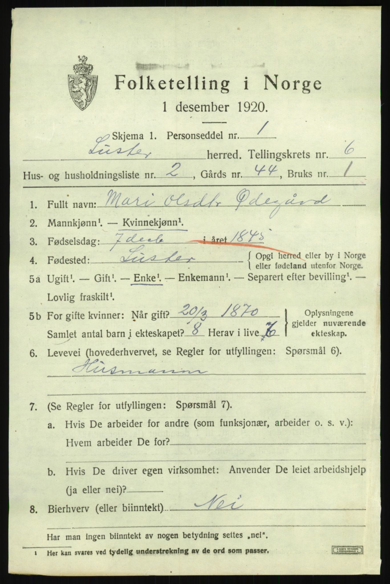 SAB, 1920 census for Luster, 1920, p. 3216