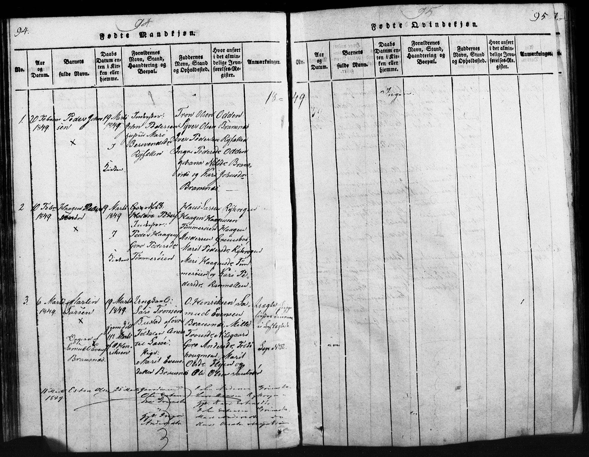 Tynset prestekontor, SAH/PREST-058/H/Ha/Hab/L0003: Parish register (copy) no. 3, 1814-1862, p. 94-95