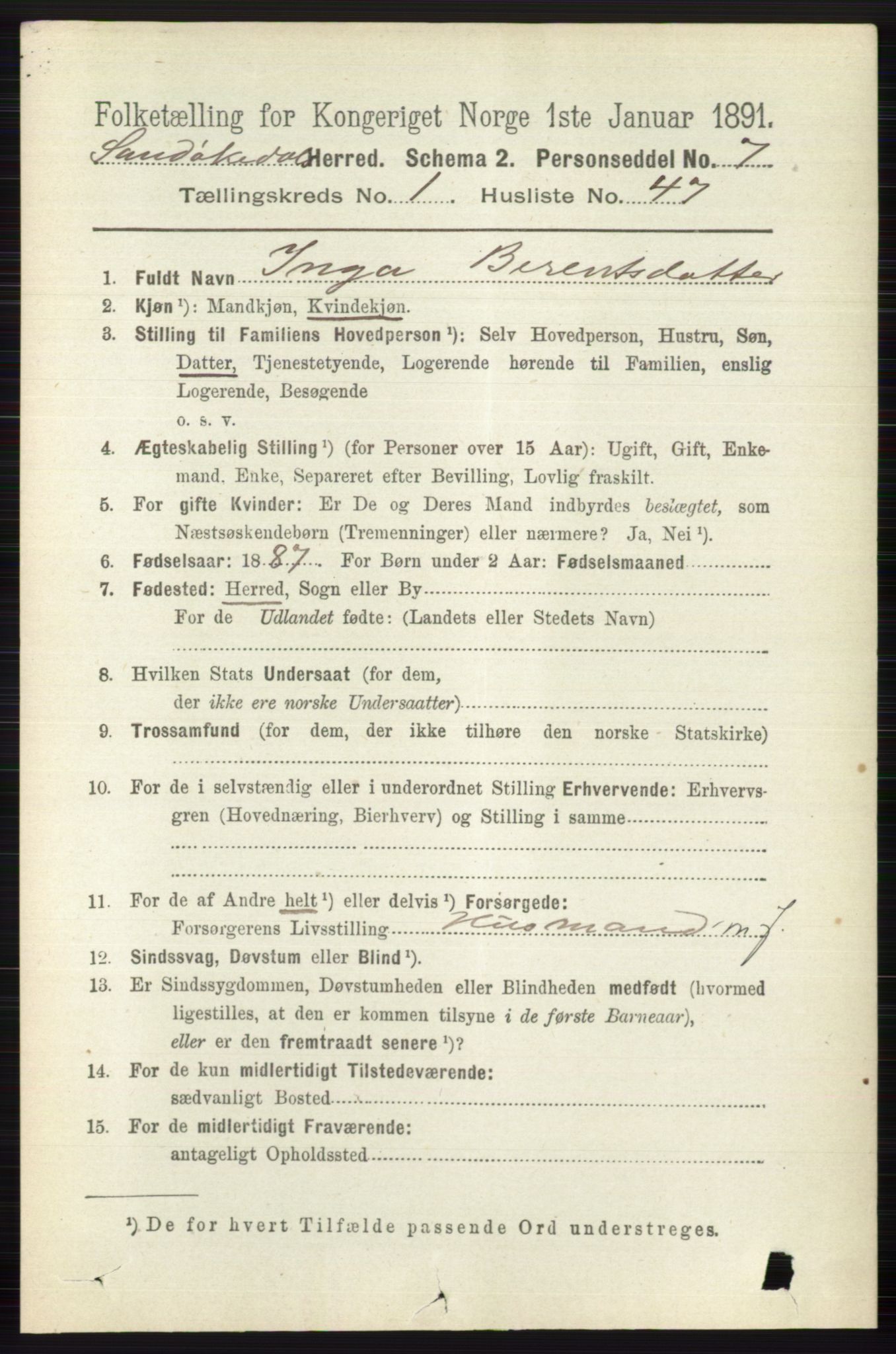 RA, 1891 census for 0816 Sannidal, 1891, p. 347