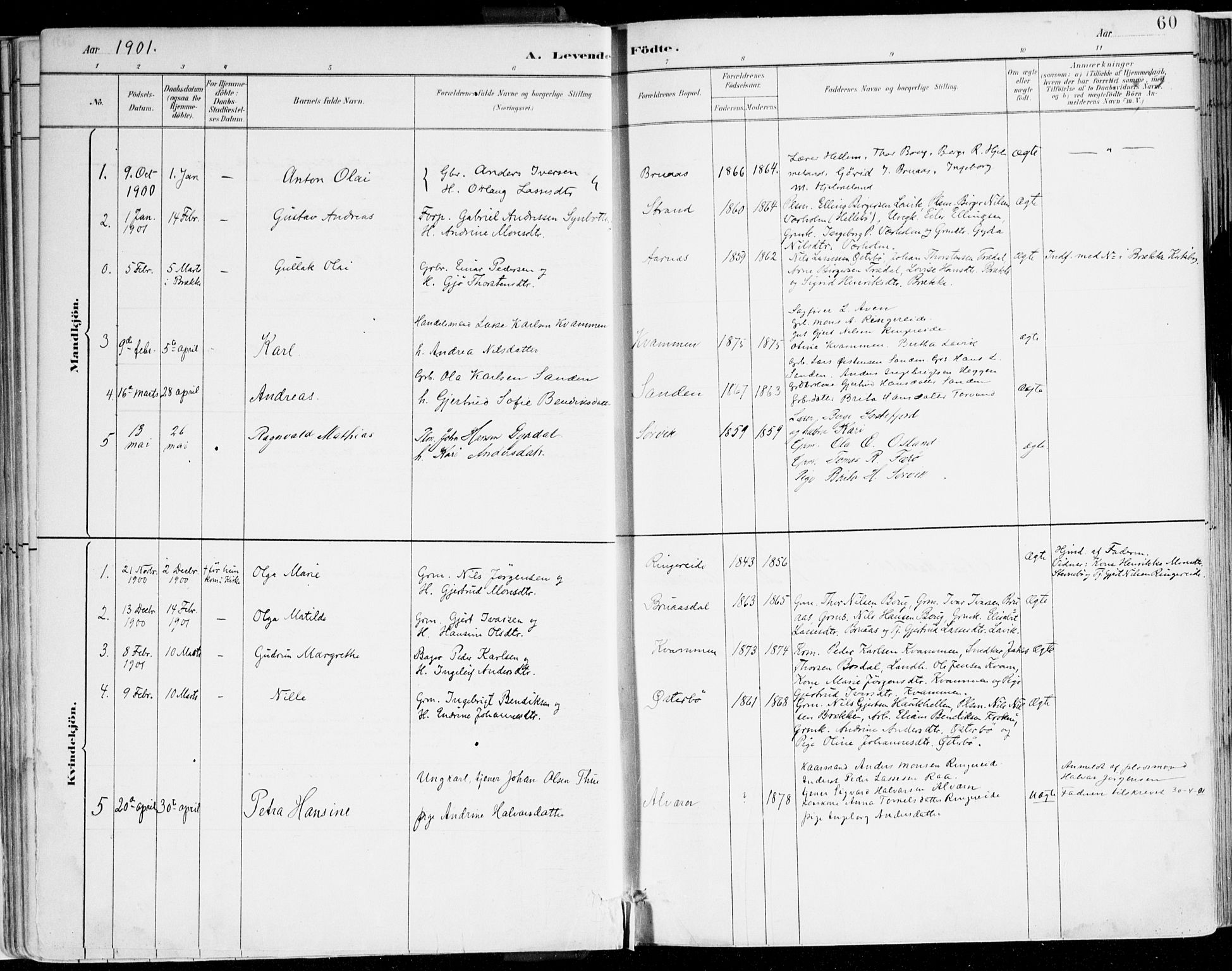 Lavik sokneprestembete, AV/SAB-A-80901: Parish register (official) no. B 1, 1882-1908, p. 60