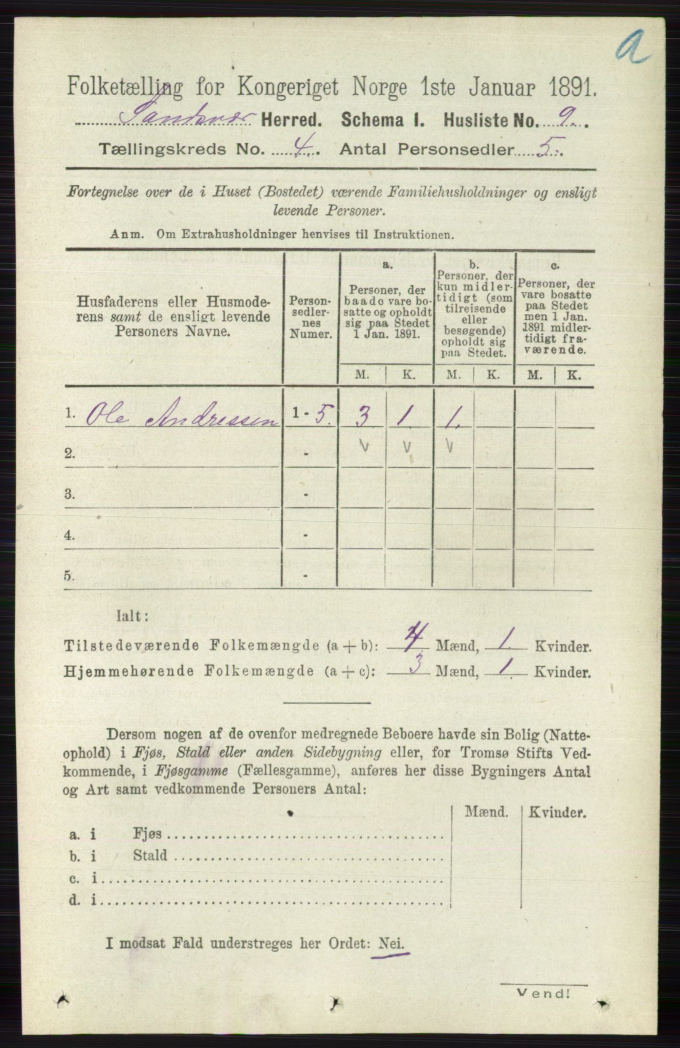 RA, 1891 census for 0629 Sandsvær, 1891, p. 1742