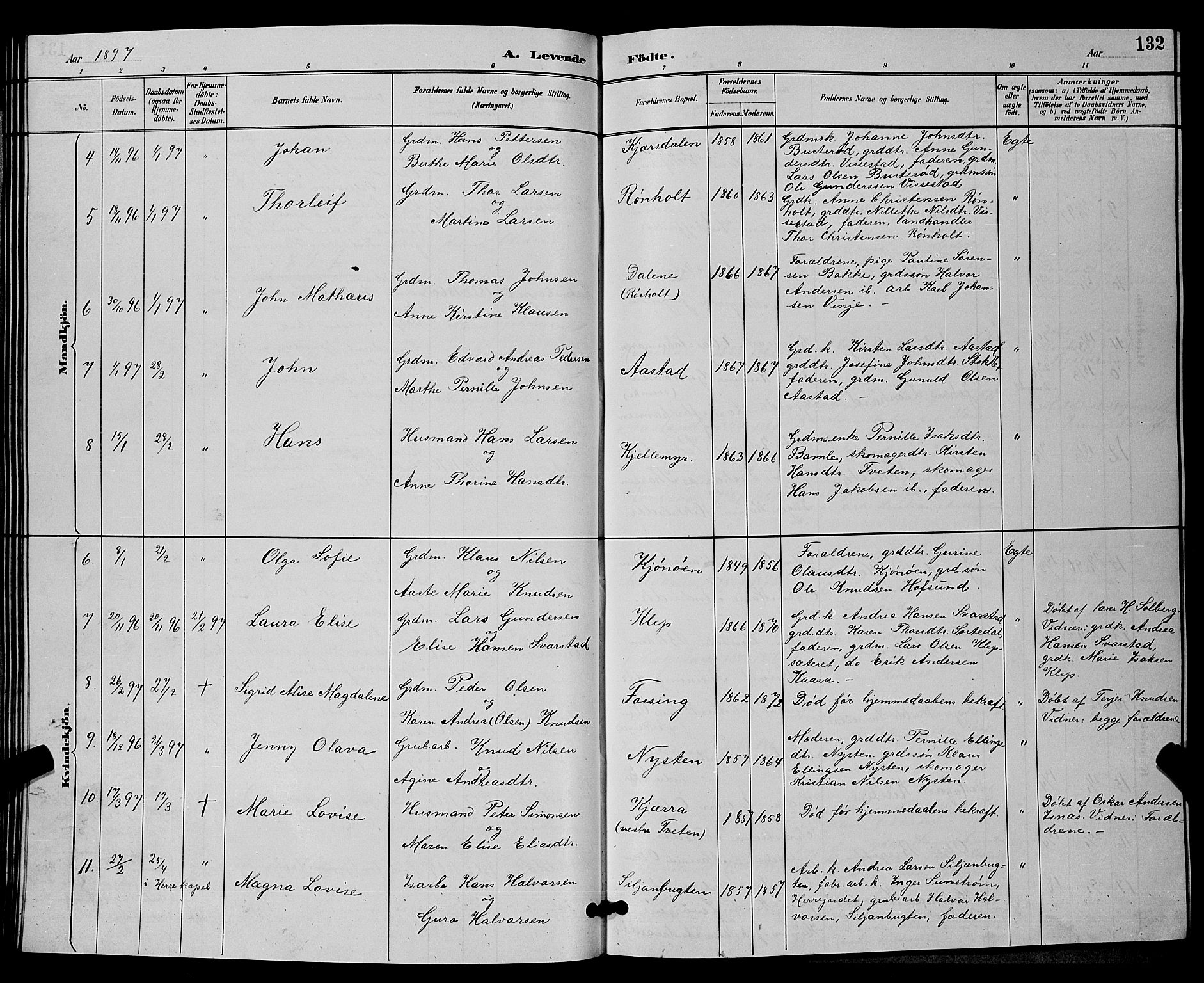 Bamble kirkebøker, SAKO/A-253/G/Ga/L0009: Parish register (copy) no. I 9, 1888-1900, p. 132