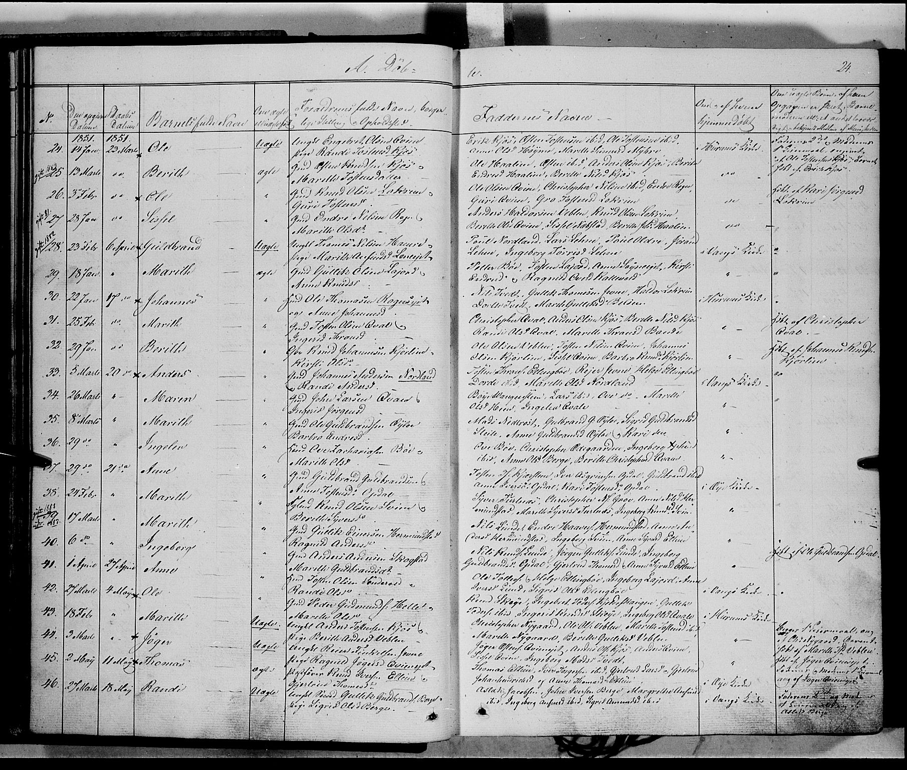 Vang prestekontor, Valdres, AV/SAH-PREST-140/H/Ha/L0006: Parish register (official) no. 6, 1846-1864, p. 24