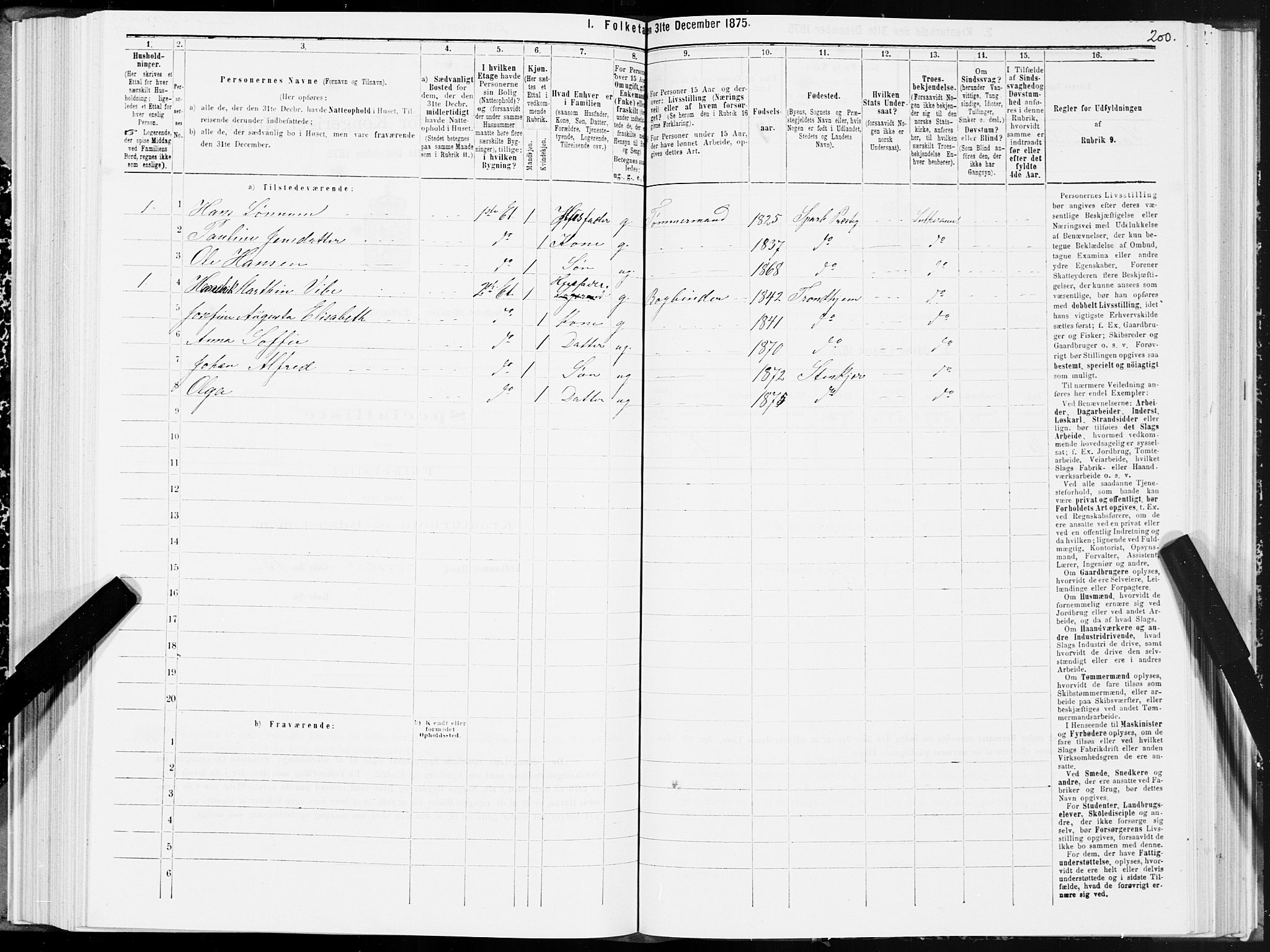 SAT, 1875 census for 1702B Steinkjer/Steinkjer, 1875, p. 200