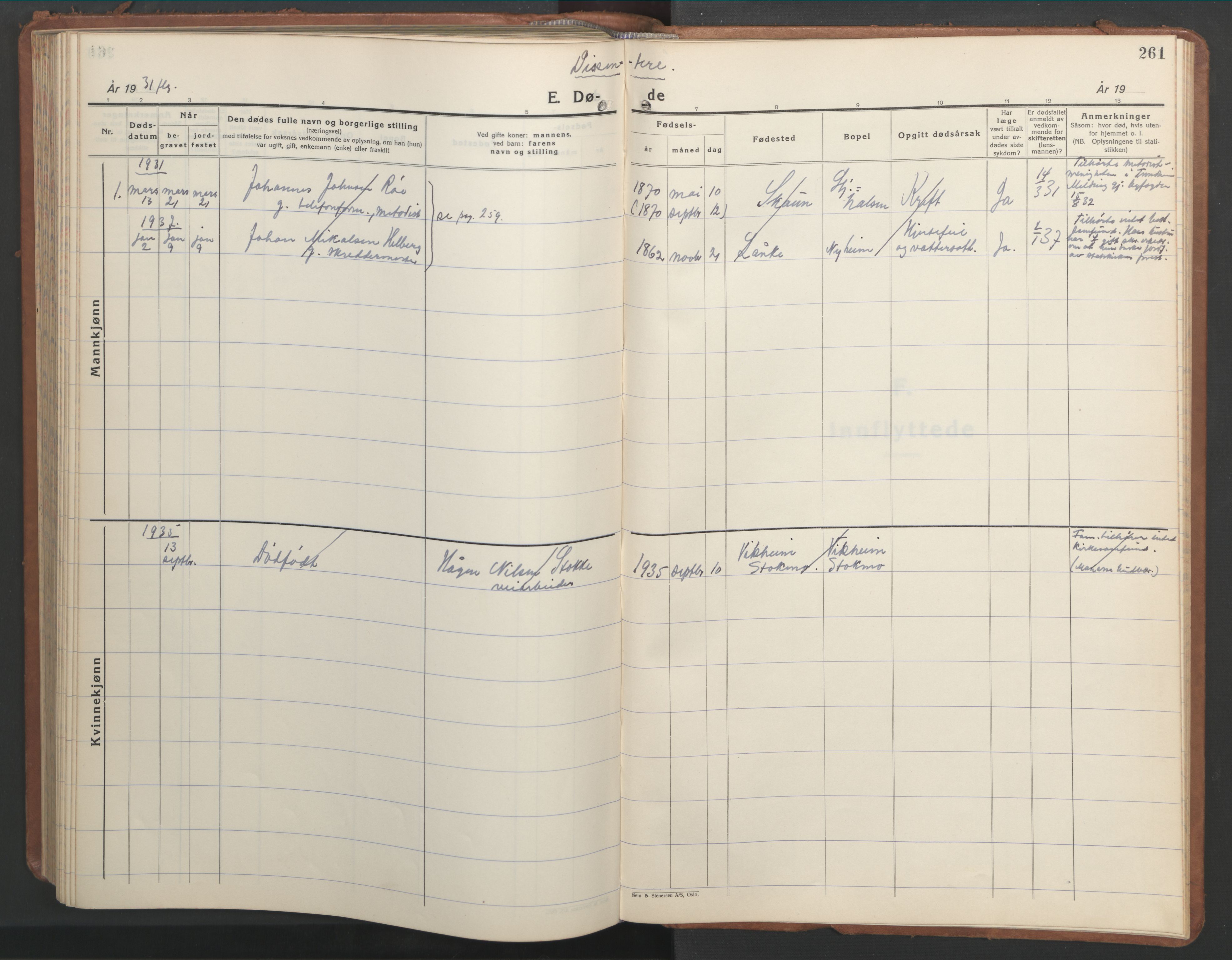 Ministerialprotokoller, klokkerbøker og fødselsregistre - Nord-Trøndelag, SAT/A-1458/709/L0089: Parish register (copy) no. 709C03, 1935-1948, p. 261