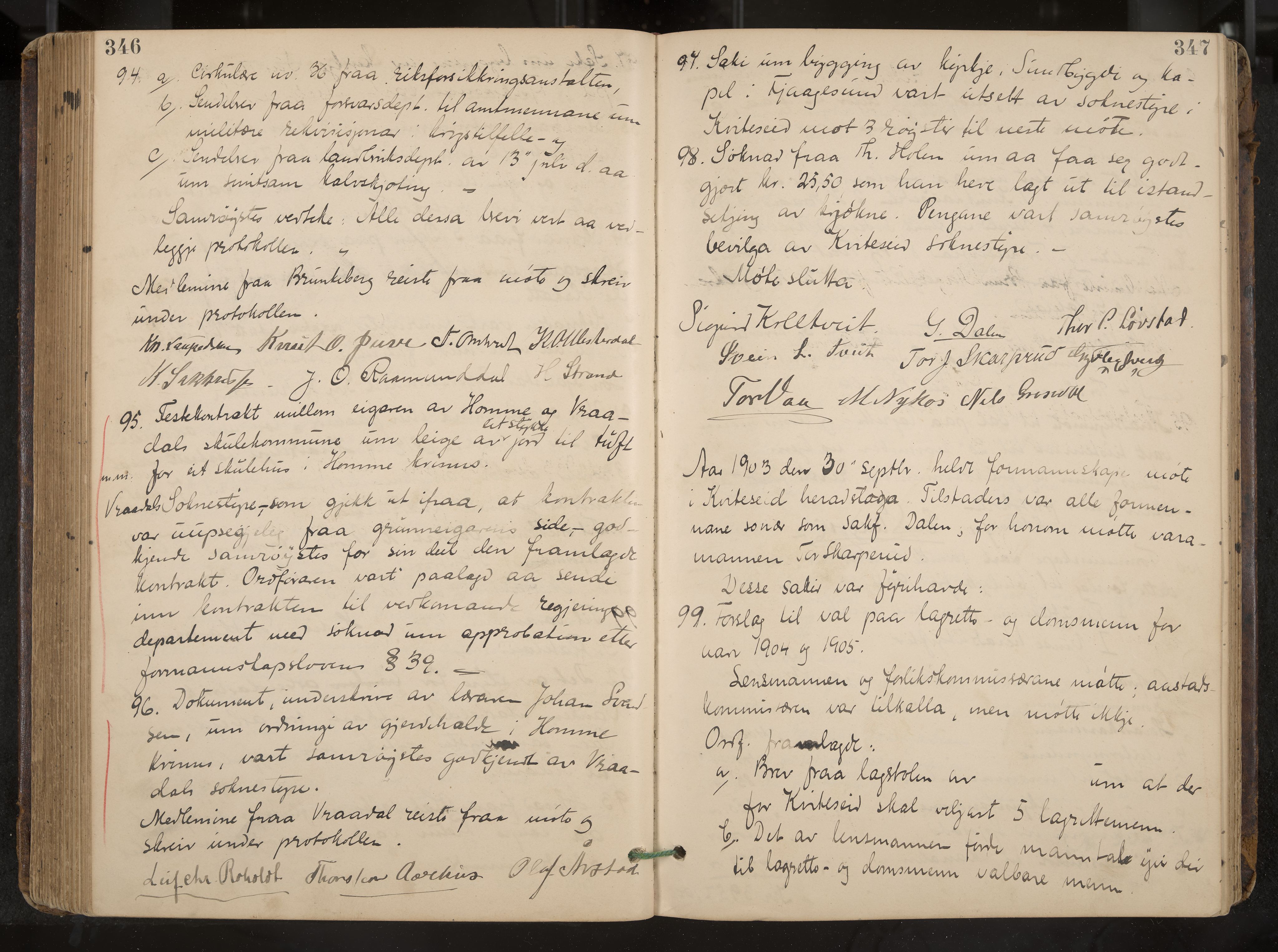 Kviteseid formannskap og sentraladministrasjon, IKAK/0829021/A/Aa/L0004: Møtebok, 1896-1911, p. 346-347